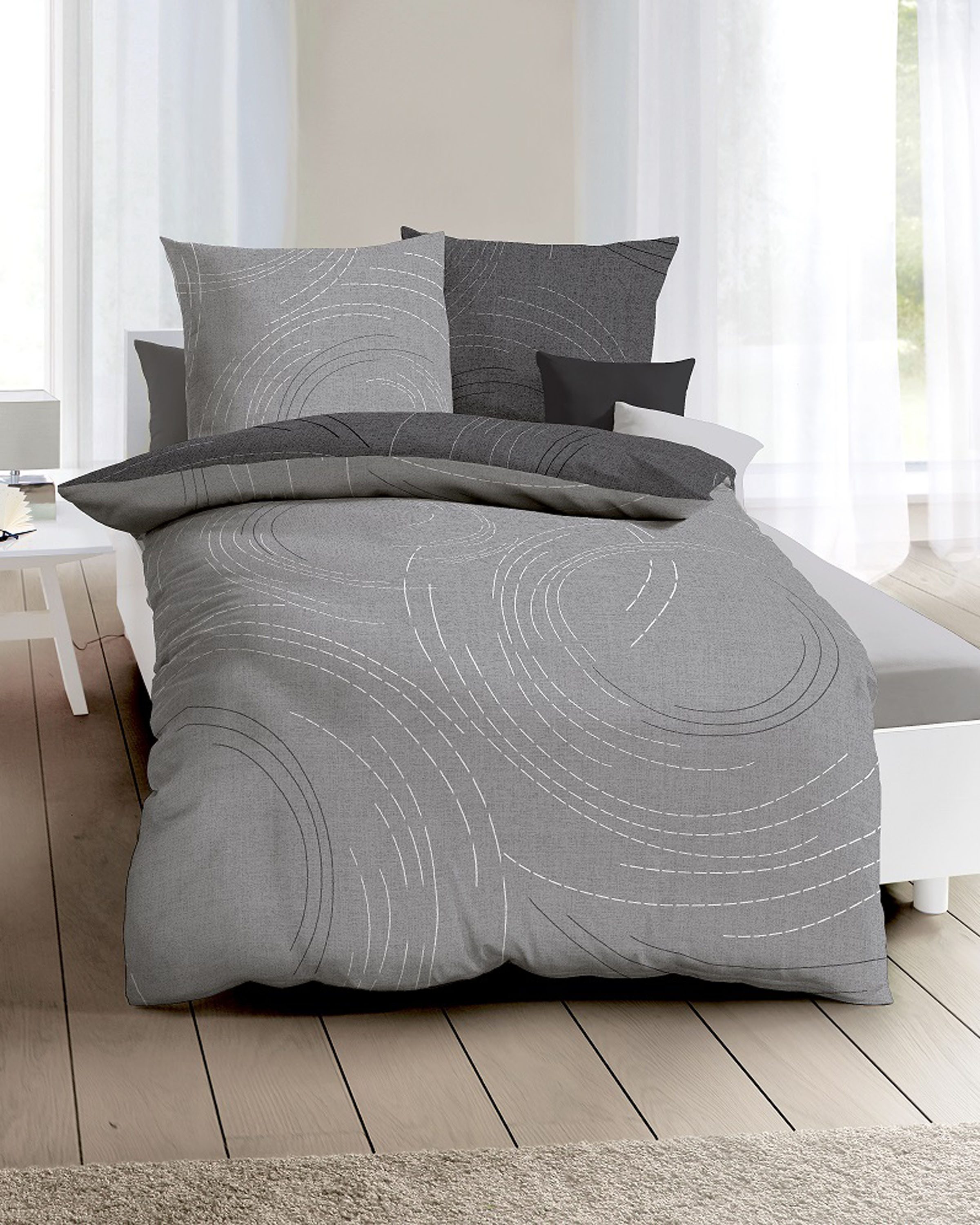 Kaeppel Wendebettwäsche JARO 100% Baumwolle, Mako-Satin, 2 teilig, mit Markenreißverschluss, zeitloses Design, pflegeleicht – Bild 2 von 4