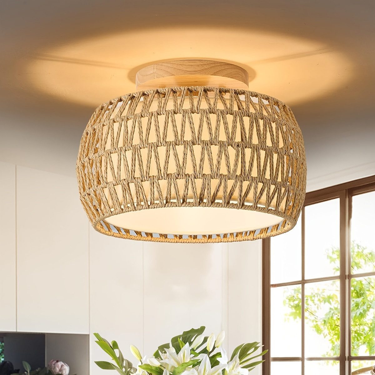 JDONG Deckenleuchte Rattan Deckenleuchte Boho Vintage günstig online kaufen