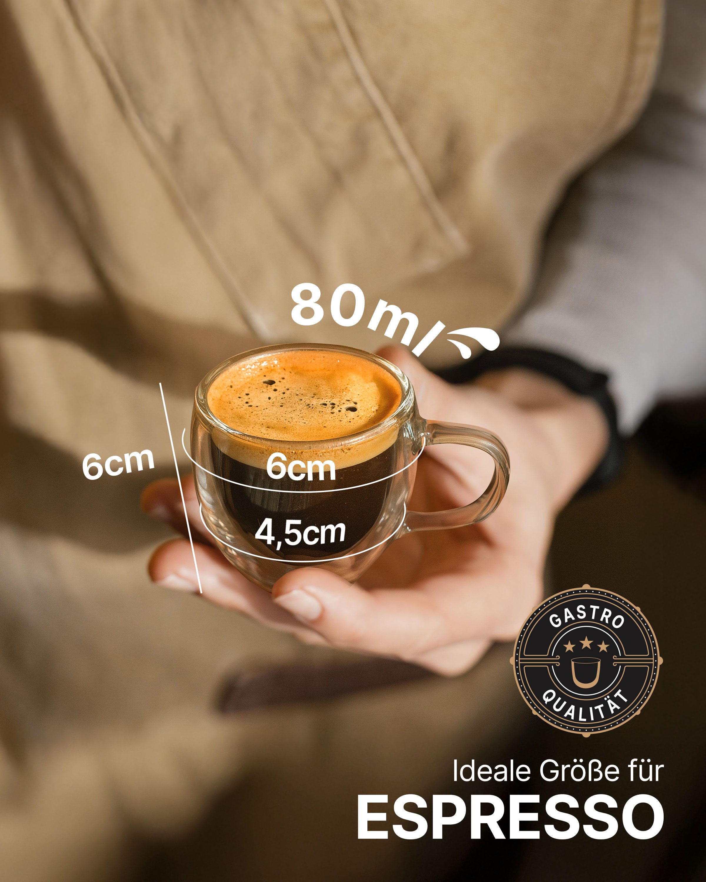 Lemontree Thermotasse 4er Set Cappuccino Tassen - Latte Macchiato Gläser doppelwandig, 180 Grad spülmaschinenfest und hitzebeständig - Gastronomie Qualität
