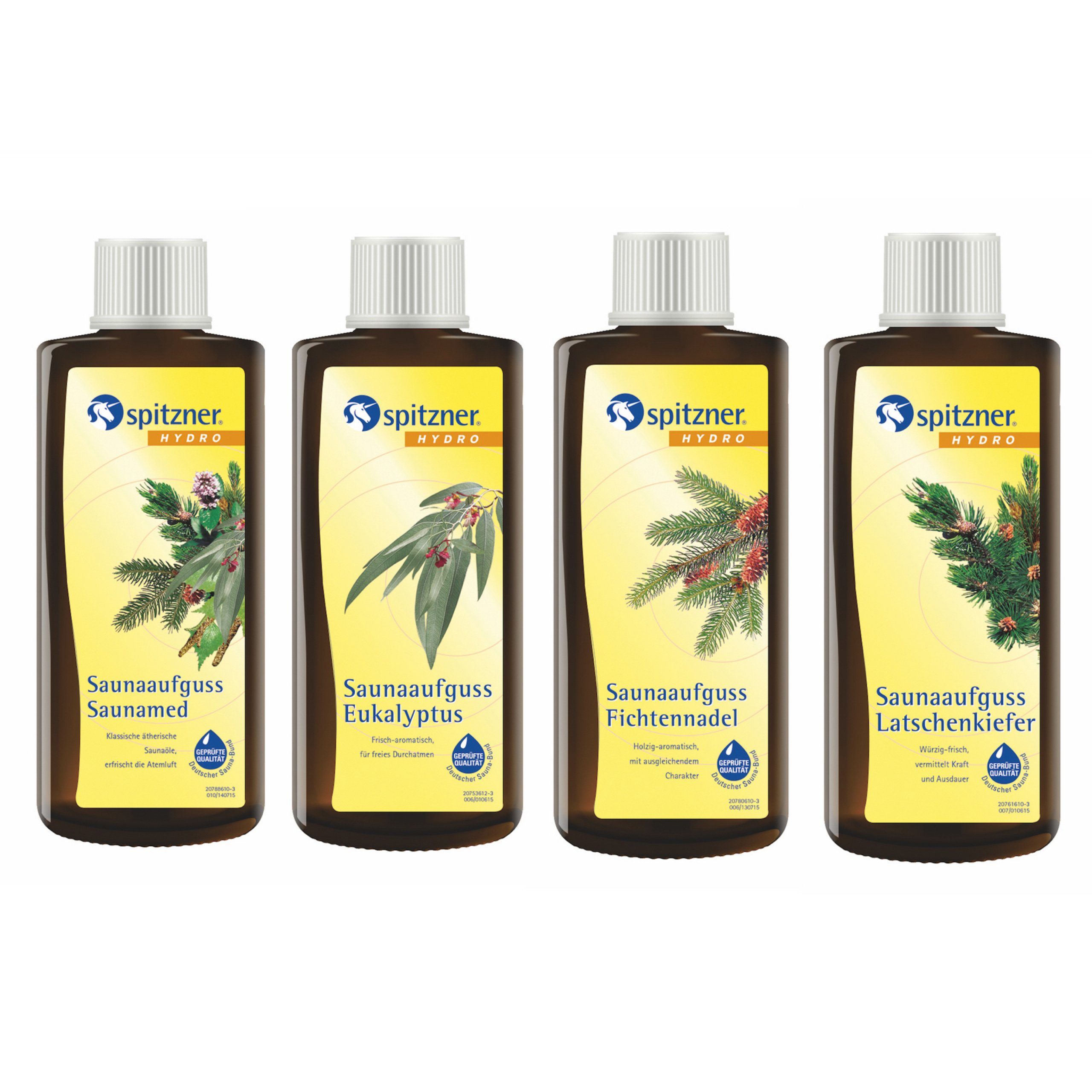 Spitzner Aufgusskonzentrat Spitzner Saunaaufguss 4er Set Eukalyptus Fichtennadel Latschenkiefer