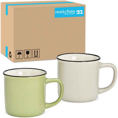 matches21 HOME & HOBBY Tasse Kaffeebecher 36er Set Emaille-Optik einfarbig Pastellfarben, Porzellan, Tee Kaffee-Becher, modern Vintage, hell-grün weiss, 330 ml