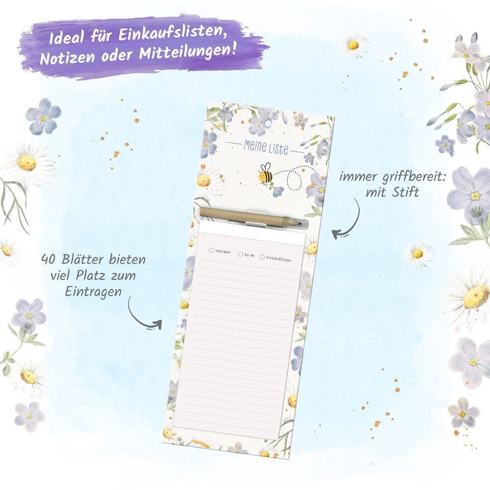 Trötsch Verlag Notizheft Trötsch Notizblock mit Stift und Magnet Bienchen