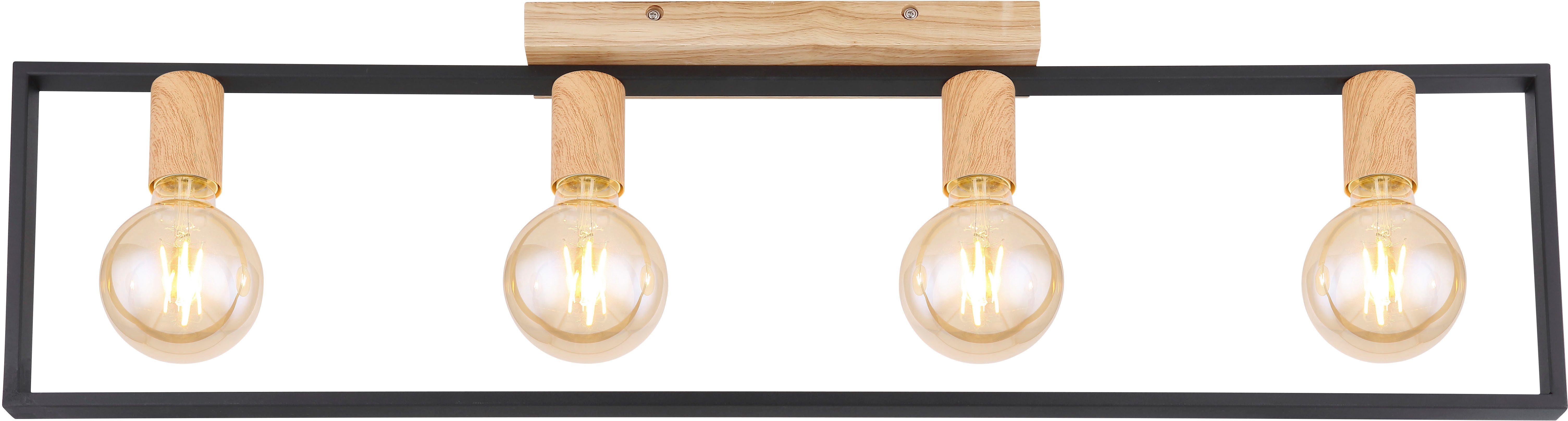 GLOBO LIGHTING Deckenleuchte DANIEL, Leuchtmittel wechselbar, LED Deckenleuchte schwarz matt mit Holzoptik, modern