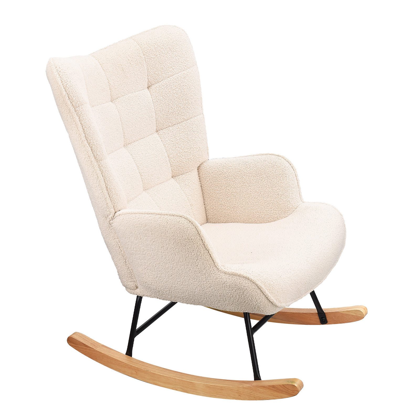 PXloue Schaukelstuhl Stillsessel Relaxsessel Loungesessel, Mit Holzkufen Wohnzimmersessel für Schlafzimmer Kinderzimmer,Teddysamt