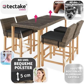 tectake Sitzgruppe Rattan Bartisch Lovas mit 4 Stühlen Latina, (Set, 5-tlg)