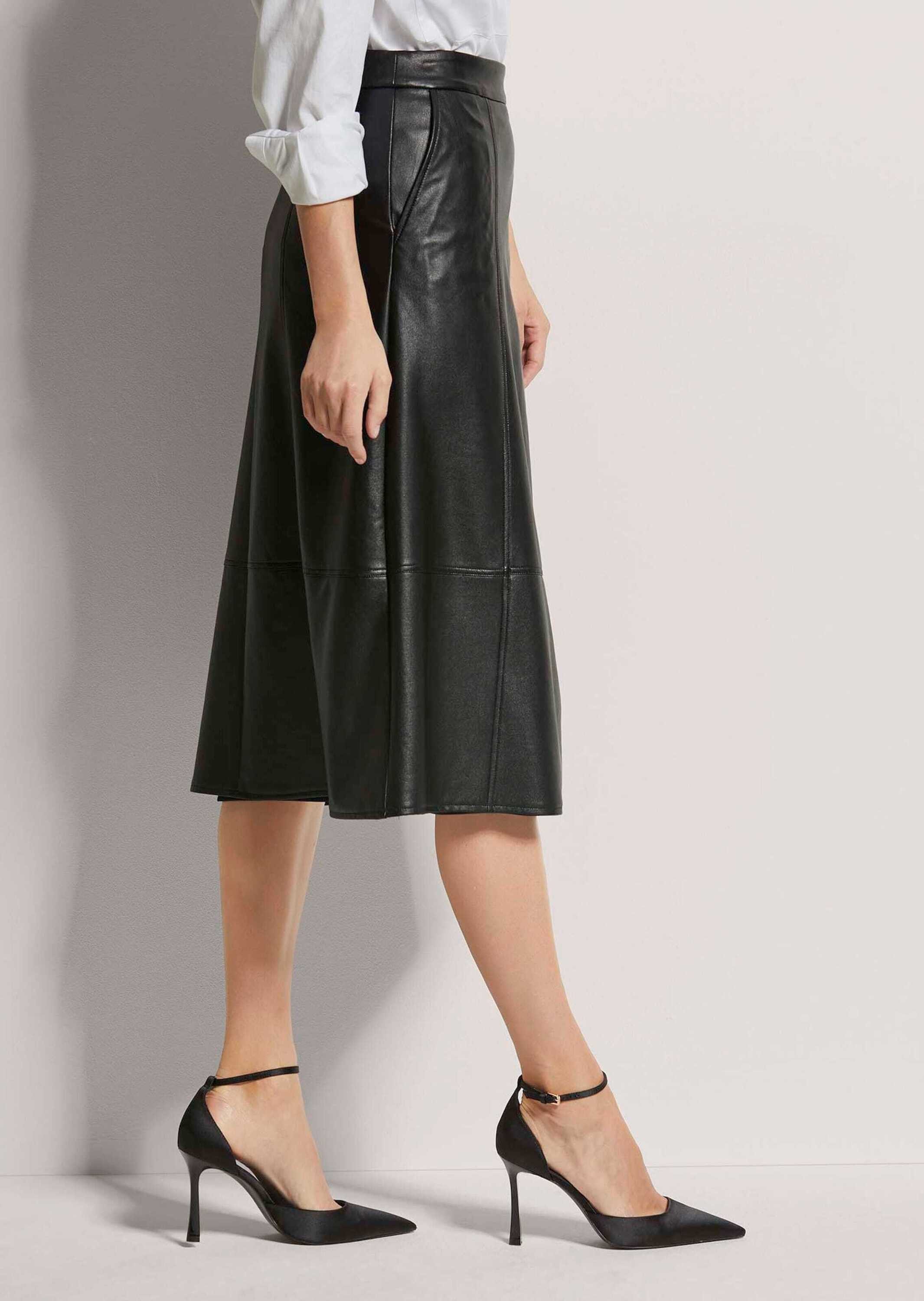 MADELEINE Maxirock Leder-Look Midi-Rock mit Reißverschluss Unifarbenes Design mit praktischem rückseitigem Zipper – Bild 3 von 5