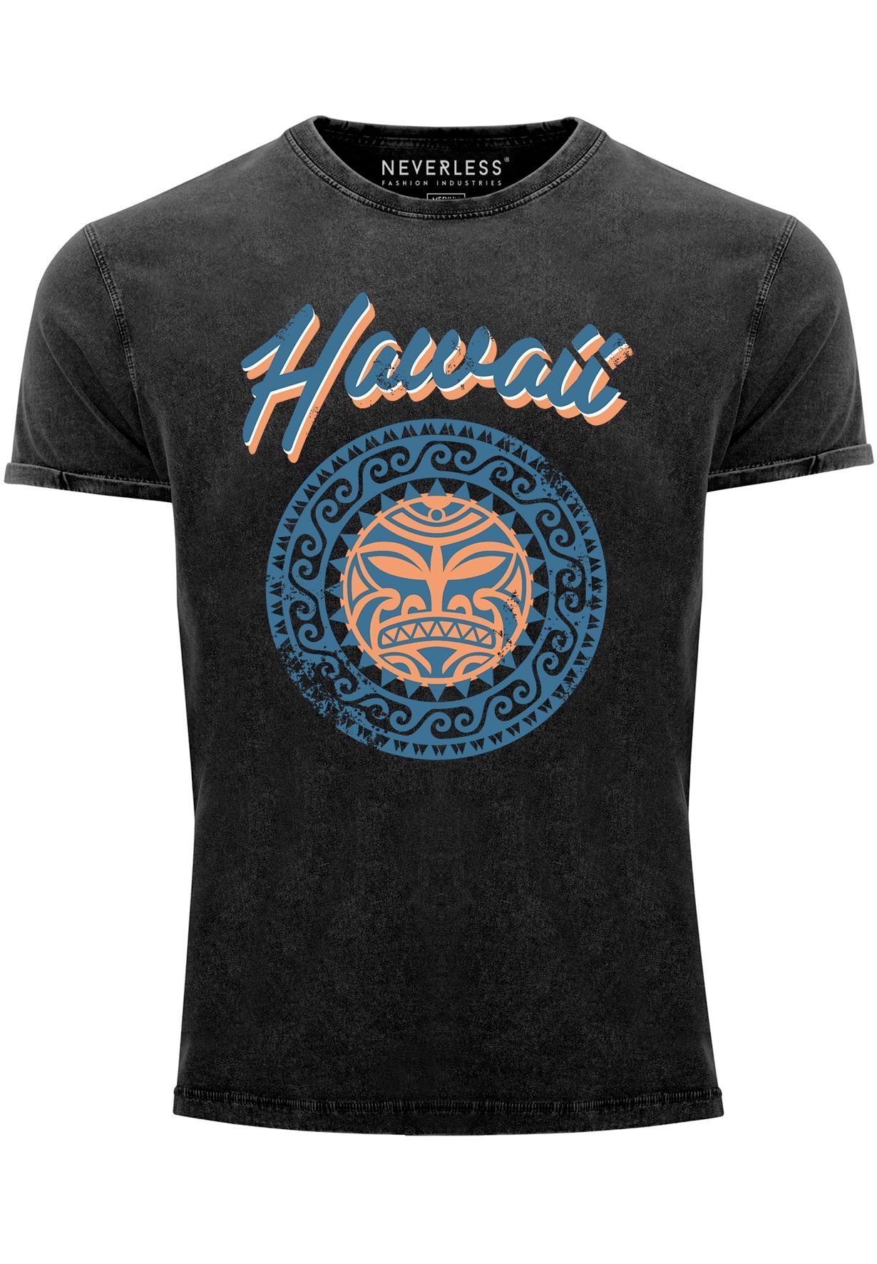Neverless Print-Shirt Herren T-Shirt Hawaii Tattoo Tribal Maui Ethno Style Printshirt Vintag mit Print schwarz