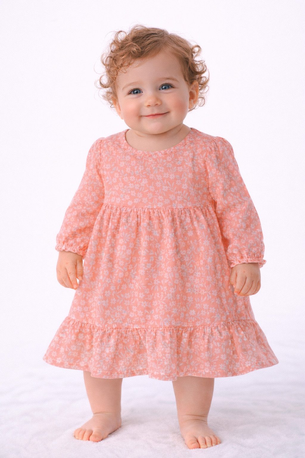La Bortini Druckkleid Baby Kleid sommerlich leicht langarm Sommerkleid mit Blumen aus weichem Musselin, 44 50 56 62 68