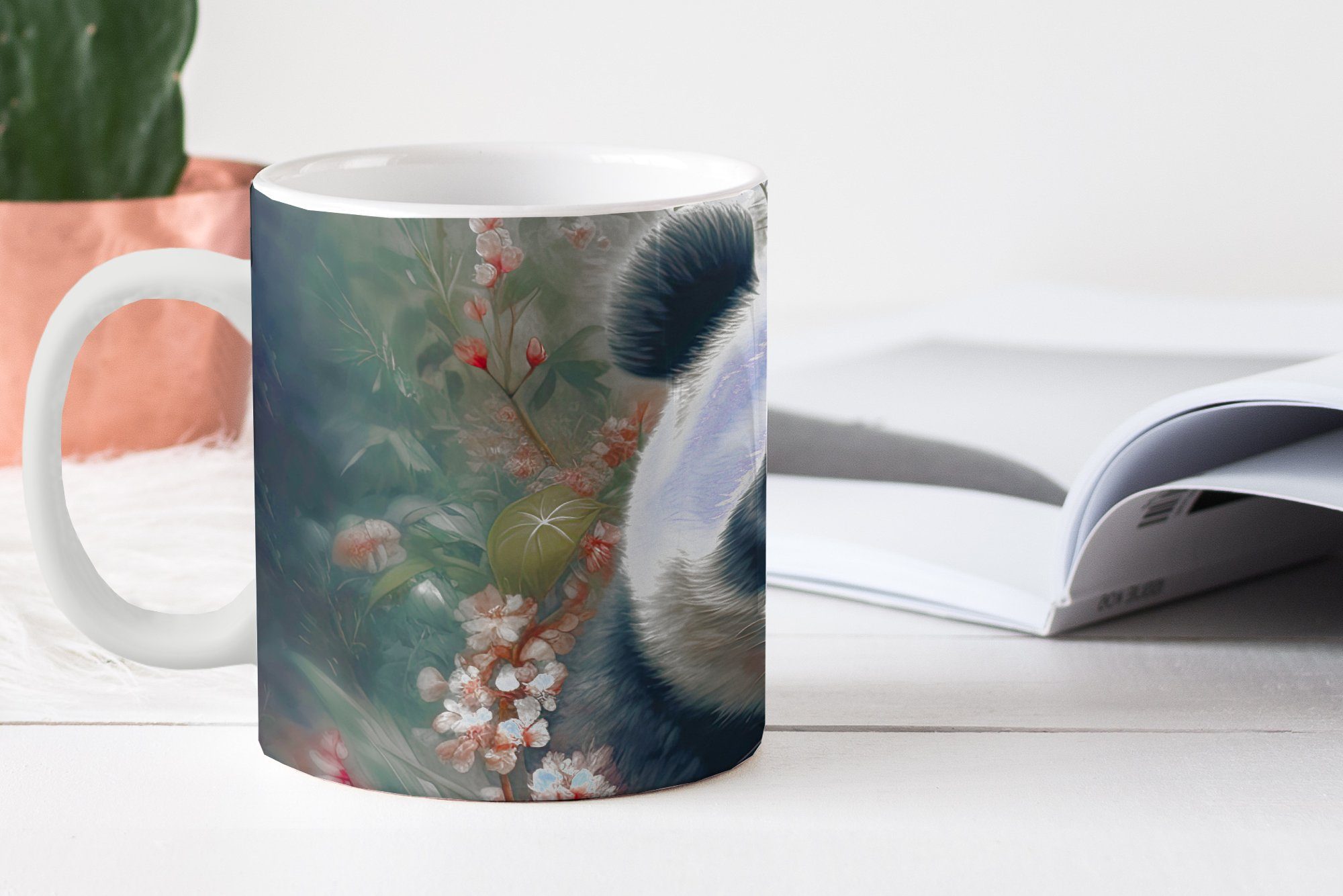 Teetasse, - Wildtiere Teetasse, - Tasse Kaffeetassen, Geschenk MuchoWow Becher, Natur, Panda Keramik, - Blumen