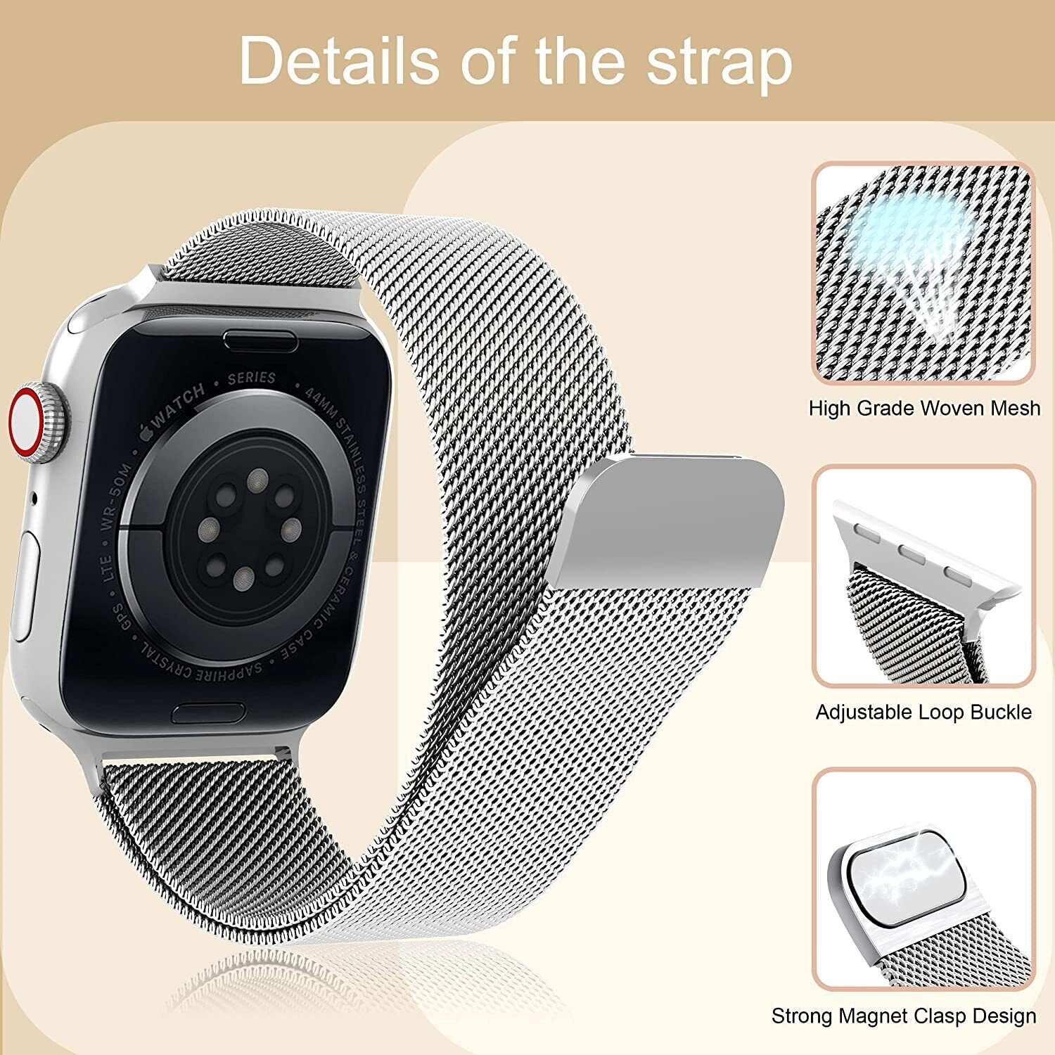 Apple Silber Atmungsaktiv mm, SE 49 9 Ultra Armband Series Band 2 3 Schmutzabweisend, 8 7 6 Watch 5 - Smartwatch-Armband Widmann-Shop 4 38