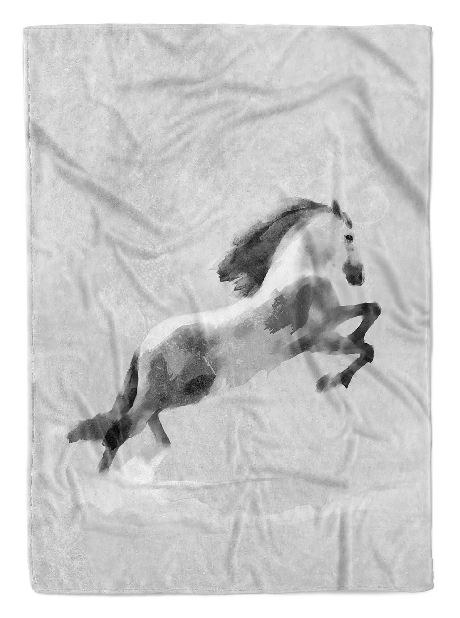 Handtücher Pferd Art Strandhandtuch Saunatuch Handtuch Baumwolle-Polyester-Mix Handtuch Kuscheldecke Kunstvoll Motiv Kraftvoll, Grau Sinus (1-St),