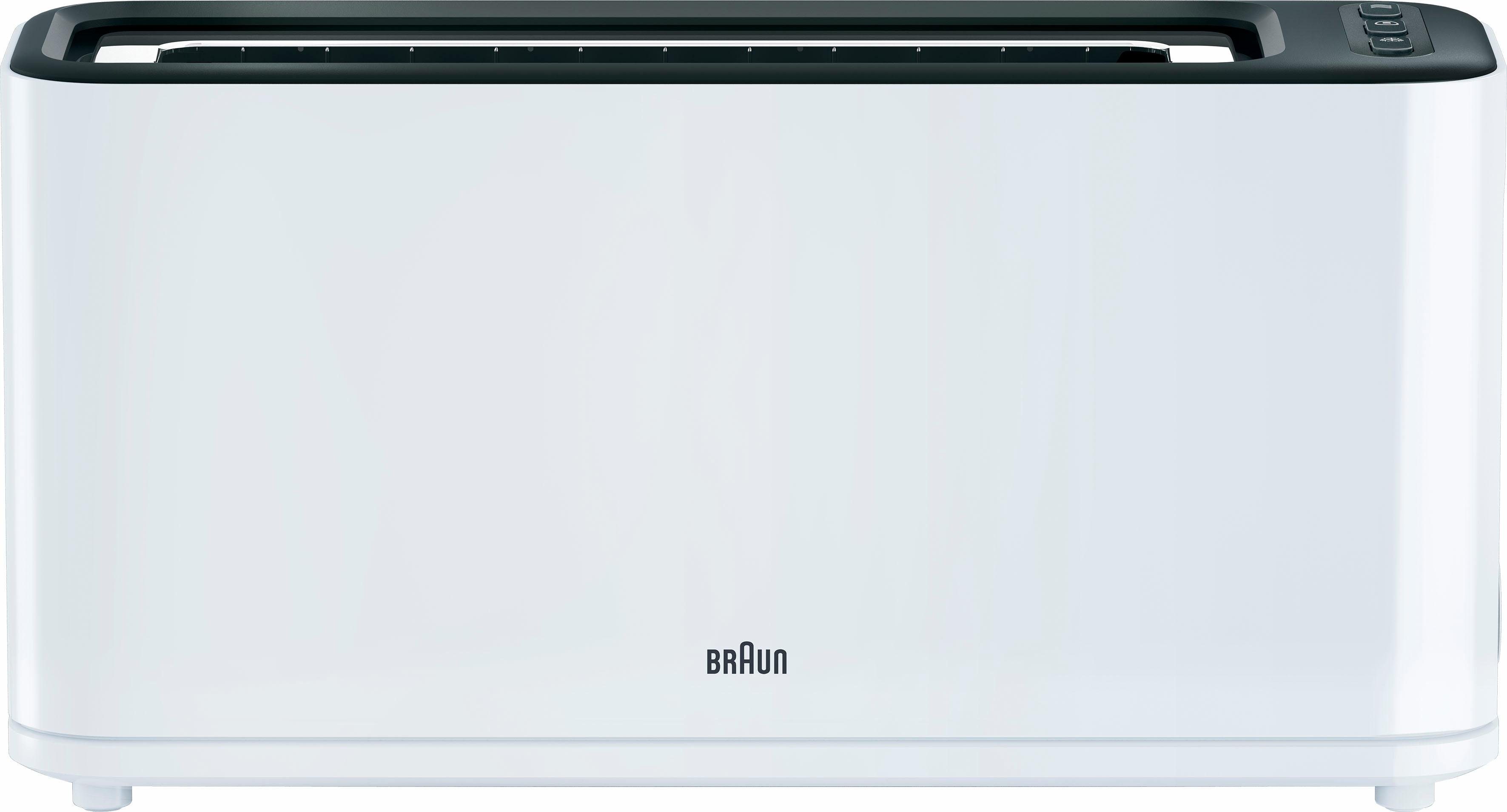 Braun Toaster PurEase HT 3110 WH - 2 Langschlitze, 7 Stufen, Auftau- Aufwärmfunktion, 1 langer Schlitz, für 2 Scheiben, 1000 W, 1.000 W, Kunststoff, Automatische Abschaltung, Brötchenaufsatz
