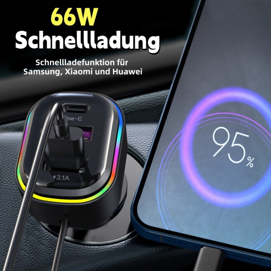 neue dawn Auto Ladegerät USB C 6Port Zigarettenanzünder KFZ Schnellladen Adapter KFZ-Netzteil (66W Schnellladeadapter, 6 Port, Auto, 4*USB A + 2*Type C, Multiport)