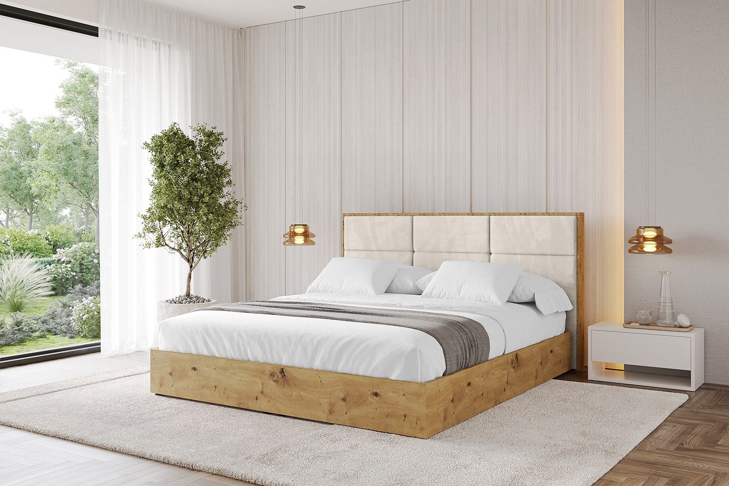 ALTDECOR Polsterbett ENZO1 (Polsterbett mit Bettkasten und Lattenrost, Boxbett mit Matratze), Doppelbett mit Stauraum, Bett mit Kopfteil