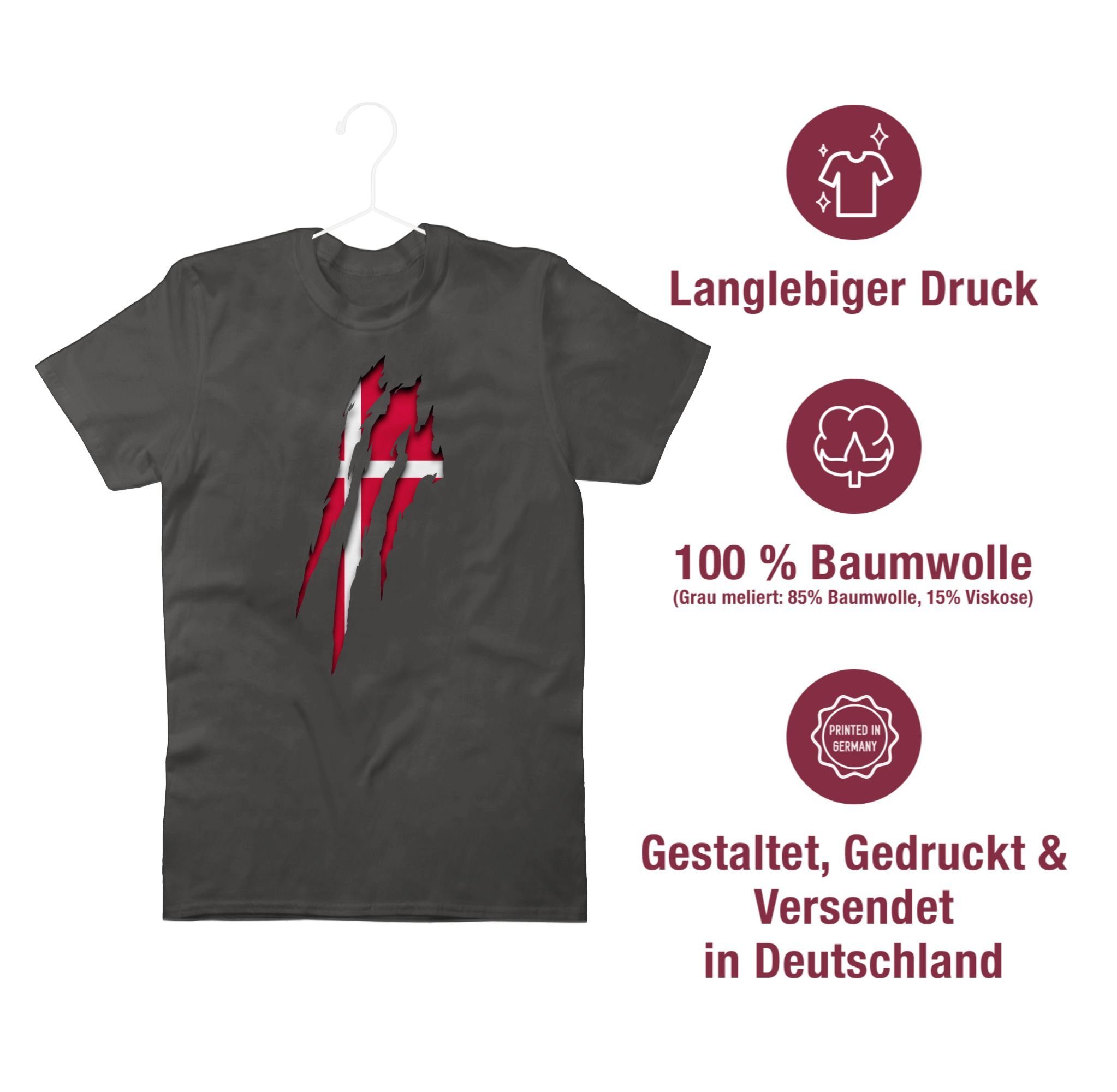 T-Shirt Dänemark Krallenspuren 2024 2 EM Fussball Shirtracer Dunkelgrau