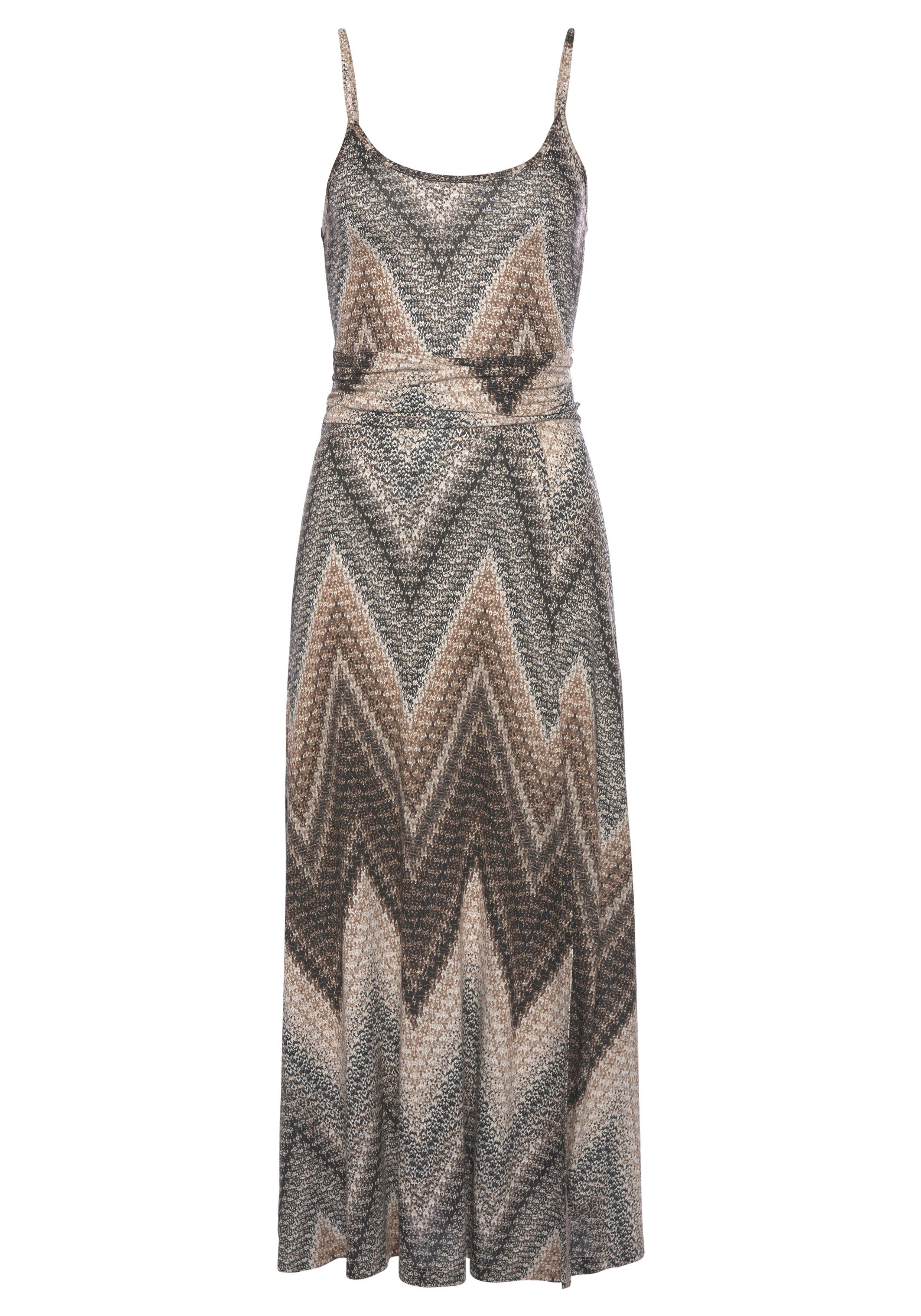 LASCANA Midikleid mit sommerlichem Print und Schlitz, Jerseykleid leichtes Sommerkleid, Strandkleid, Spaghettikleid mit geraffter Taille – Bild 2 von 5