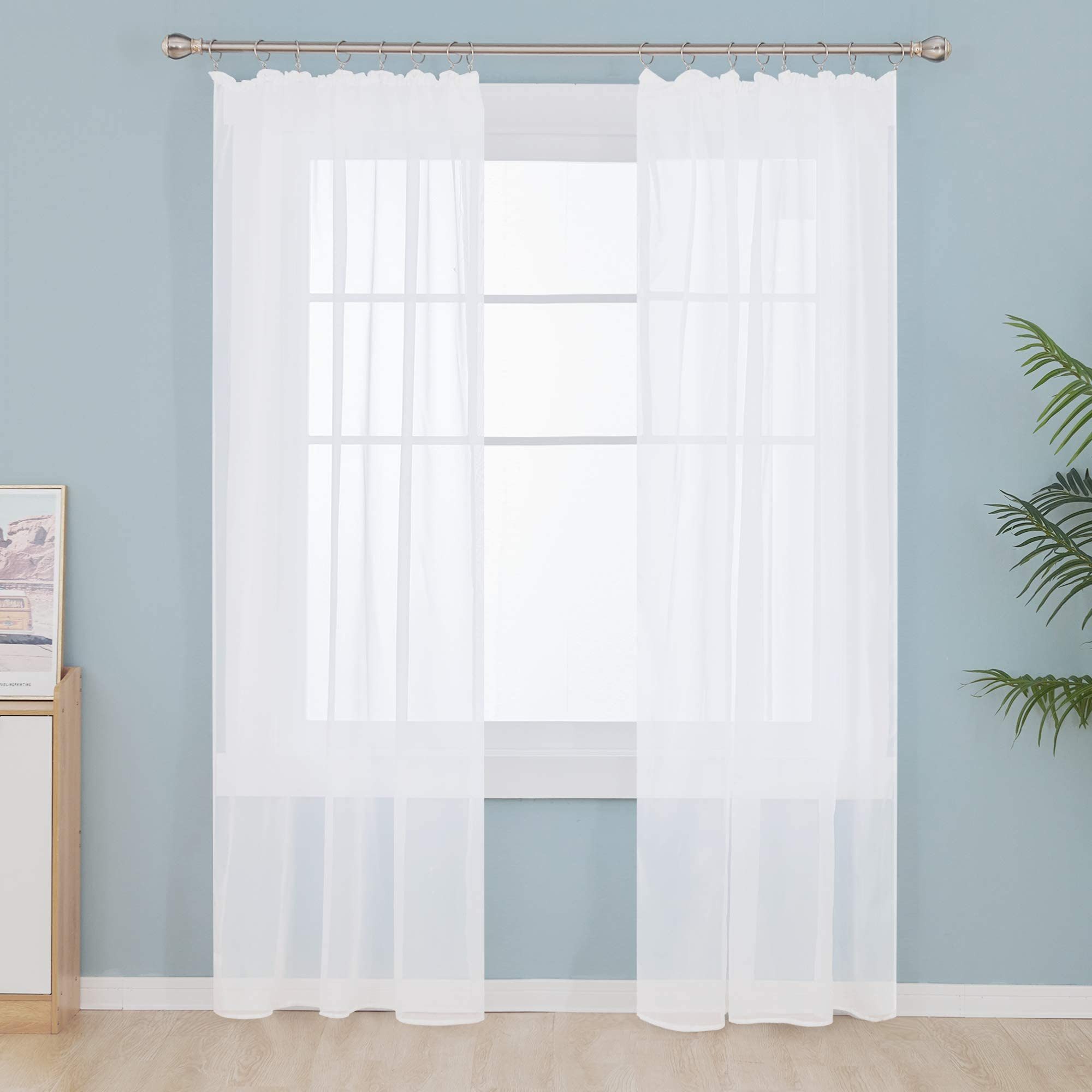 Deconovo Vorhang Wohnzimmer Gardinenschals mit Kräuselband Gardinen Wohnzimmer 2er Set, Transparent Stores Schal Schlafzimmer einfarbig Voile Vorhangschals