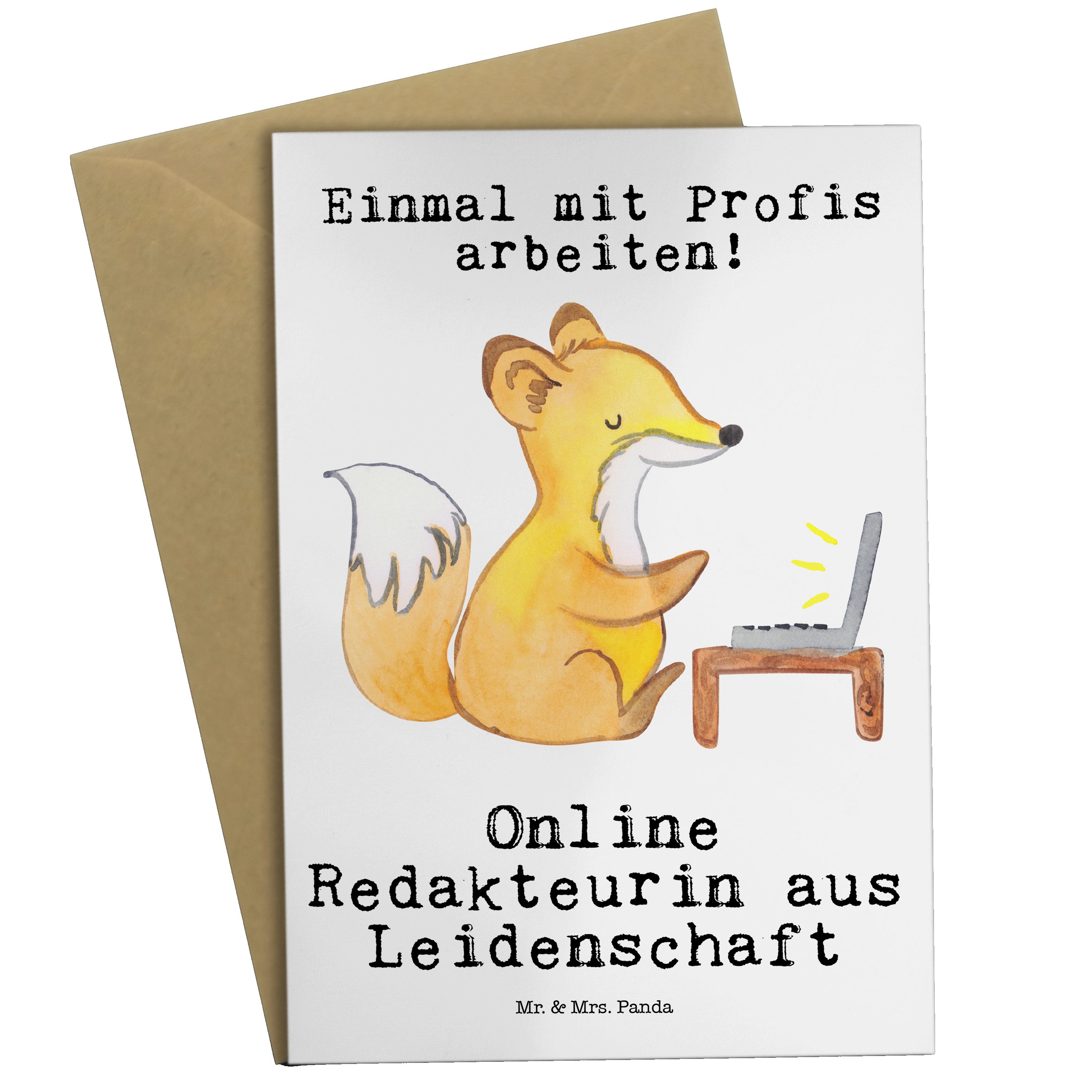 Mr. & Mrs. Panda Grußkarte Online Redakteurin aus Leidenschaft - Weiß - Geschenk, Karte, Schenke