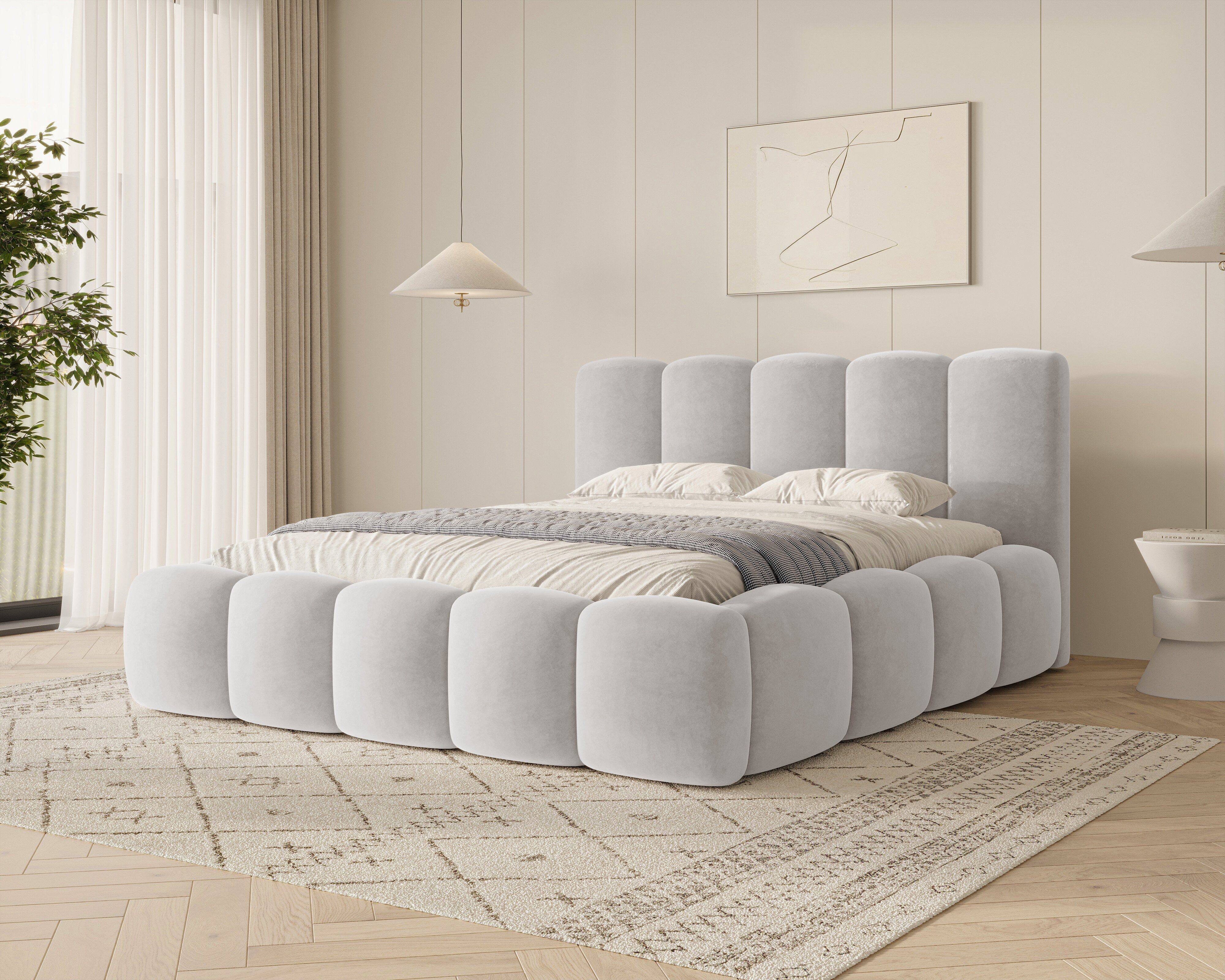 MOEBLO Polsterbett BUBBLE 18 (Polsterbett Bubble mit Bettkasten und Lattenrost aus Samt Velvet Velour Wolkenbett - Polsterbett 160), Maße (B x H x T): 163/183/203 x 100 x 220 cm
