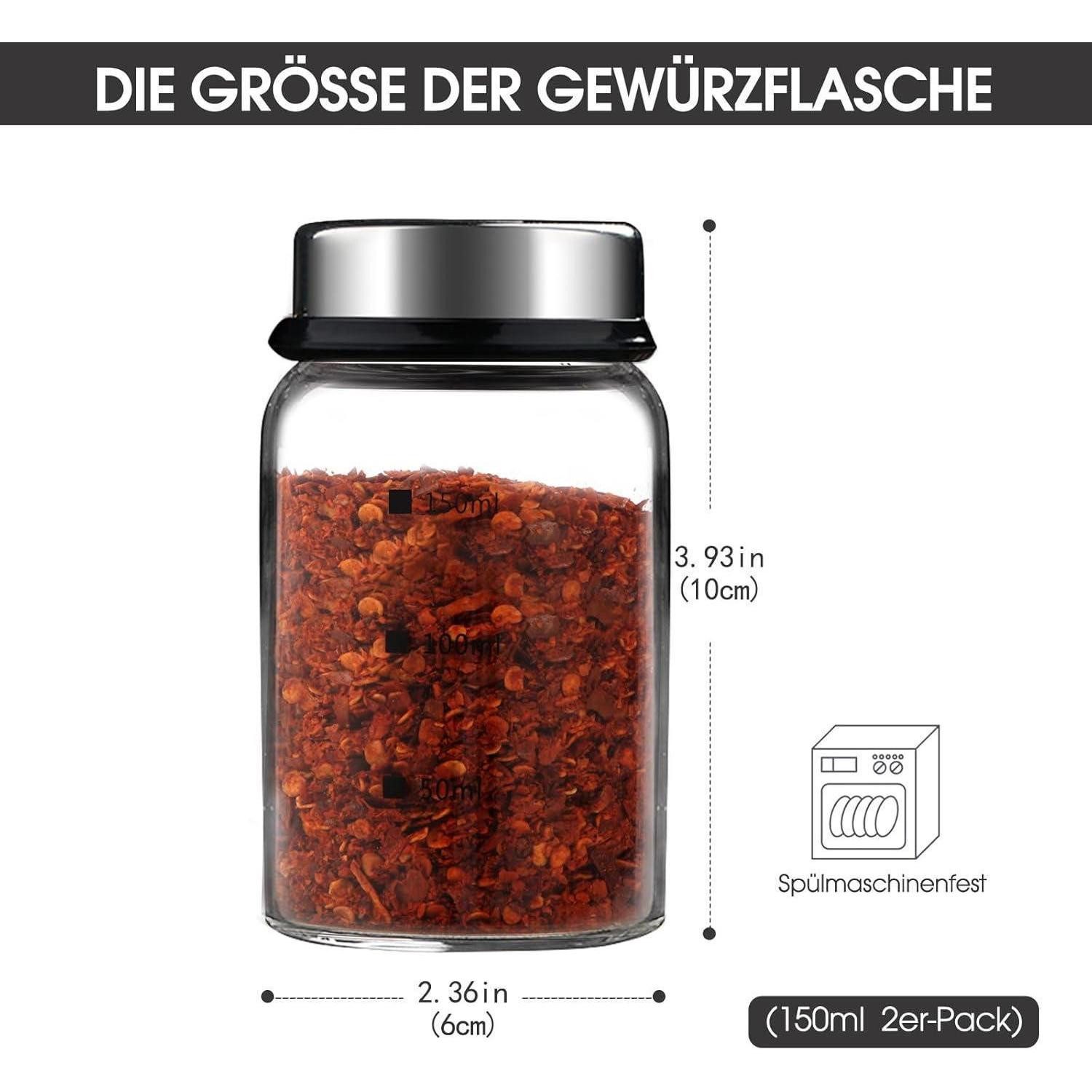 LuxusKollektion Salz- / Pfefferstreuer 2er Set Gewürzgläser Borosilikatglas Drehdeckel 150ml 4-Loch Design