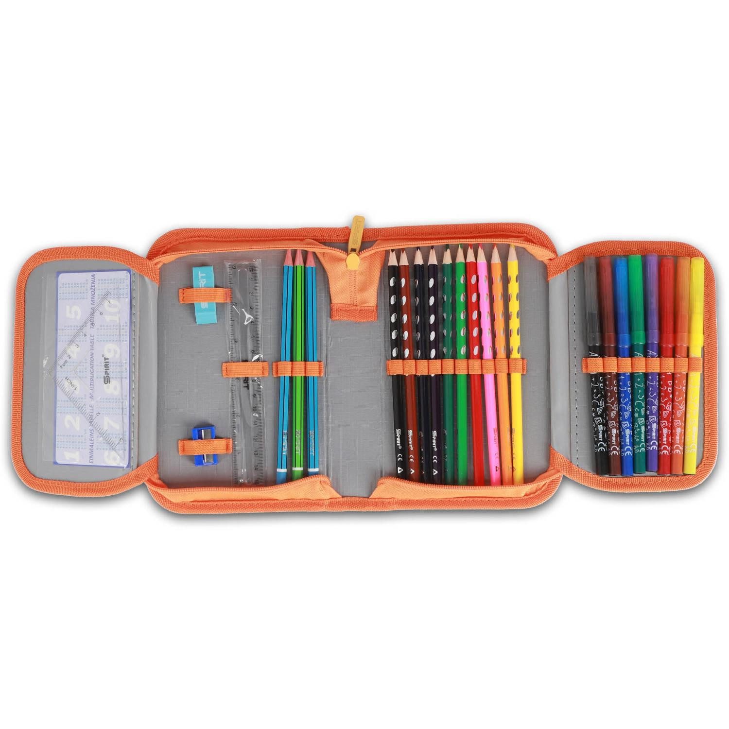 Spirit Federmäppchen SPIRIT Schüler Etui 28 teilig 1-Zipper Mäppchen ABS BLUE CUBE blau