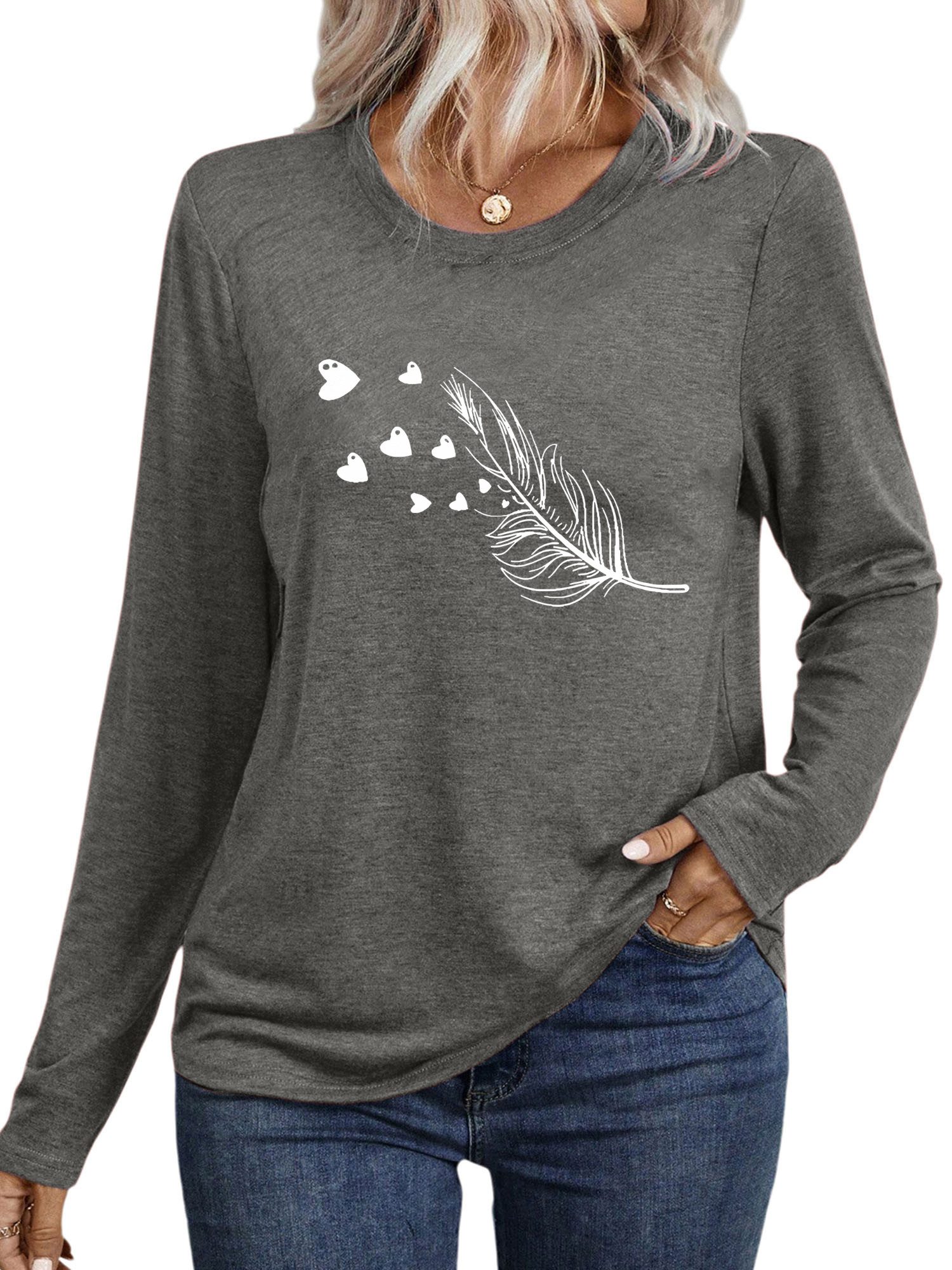 PYLIKE Langarmshirt Damen Rundhalsausschnitt Longsleeve mit günstig online kaufen