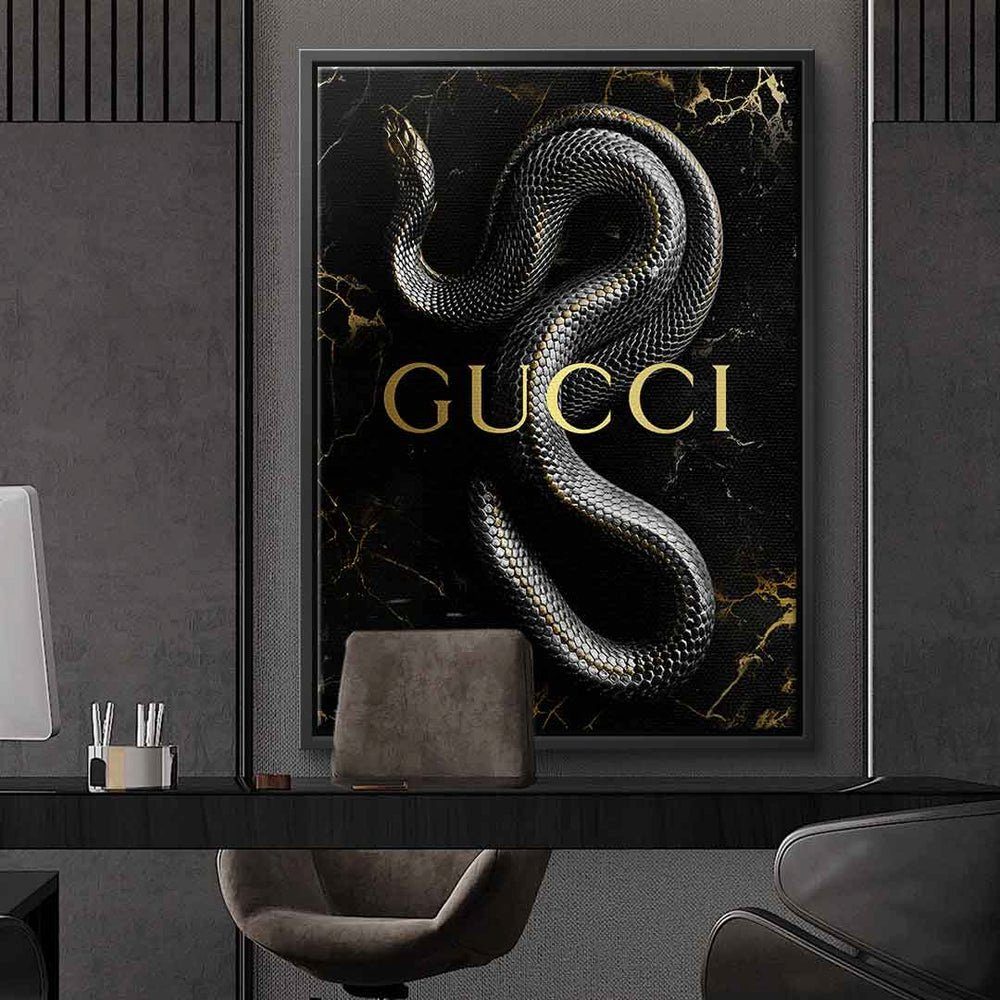 edel snake luxury Schlange Leinwandbild, DOTCOMCANVAS® Rahmen elegant mit schwarz Gucci gold weißer Leinwandbild