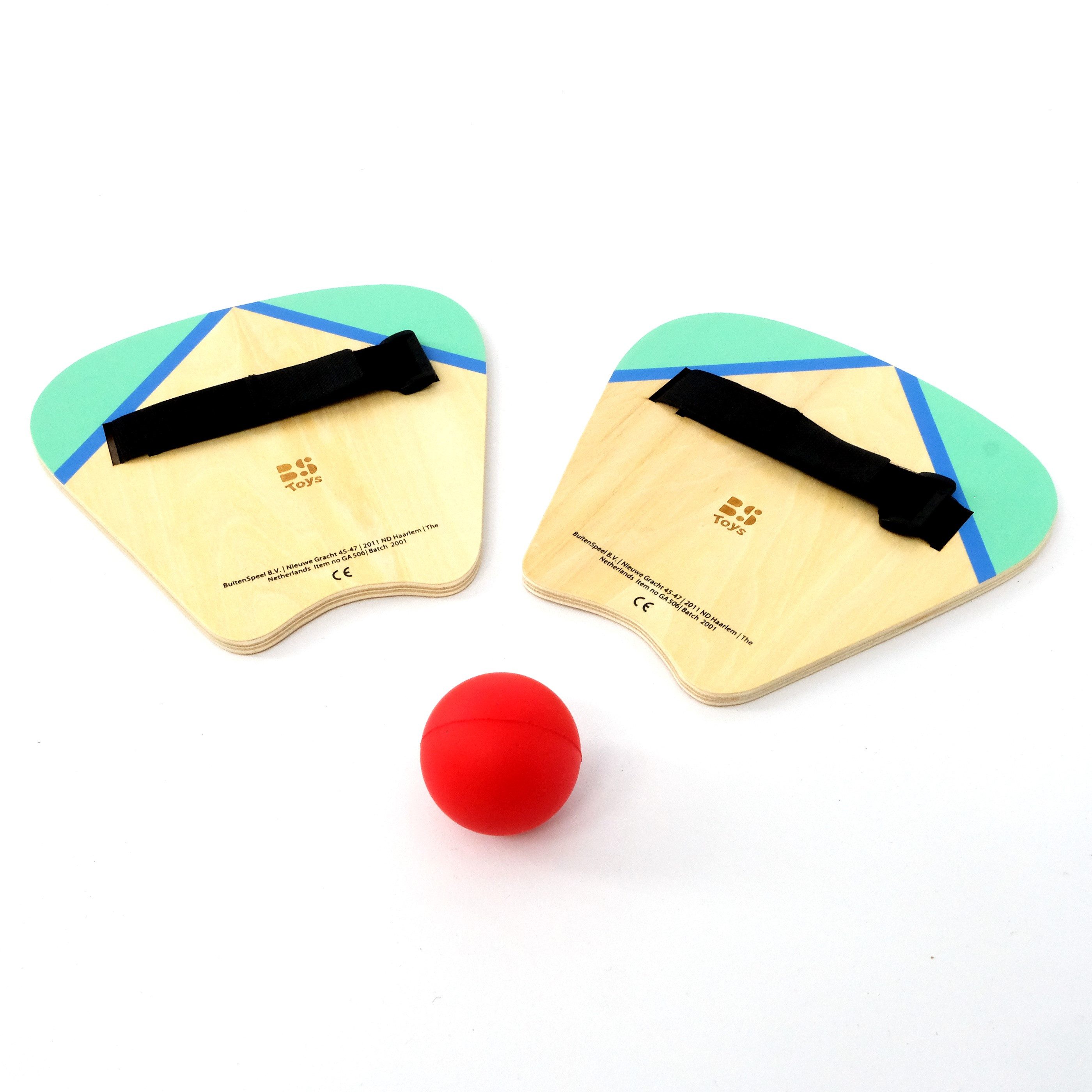 BS Toys Beachballschläger Paddle Ball Schläger Set, Outdoor-Ballspiel mit Holz-Paddles, (3-tlg), Gartenspiel, Strandspiel / Ideal für Kleinkinder und die ganze Familie