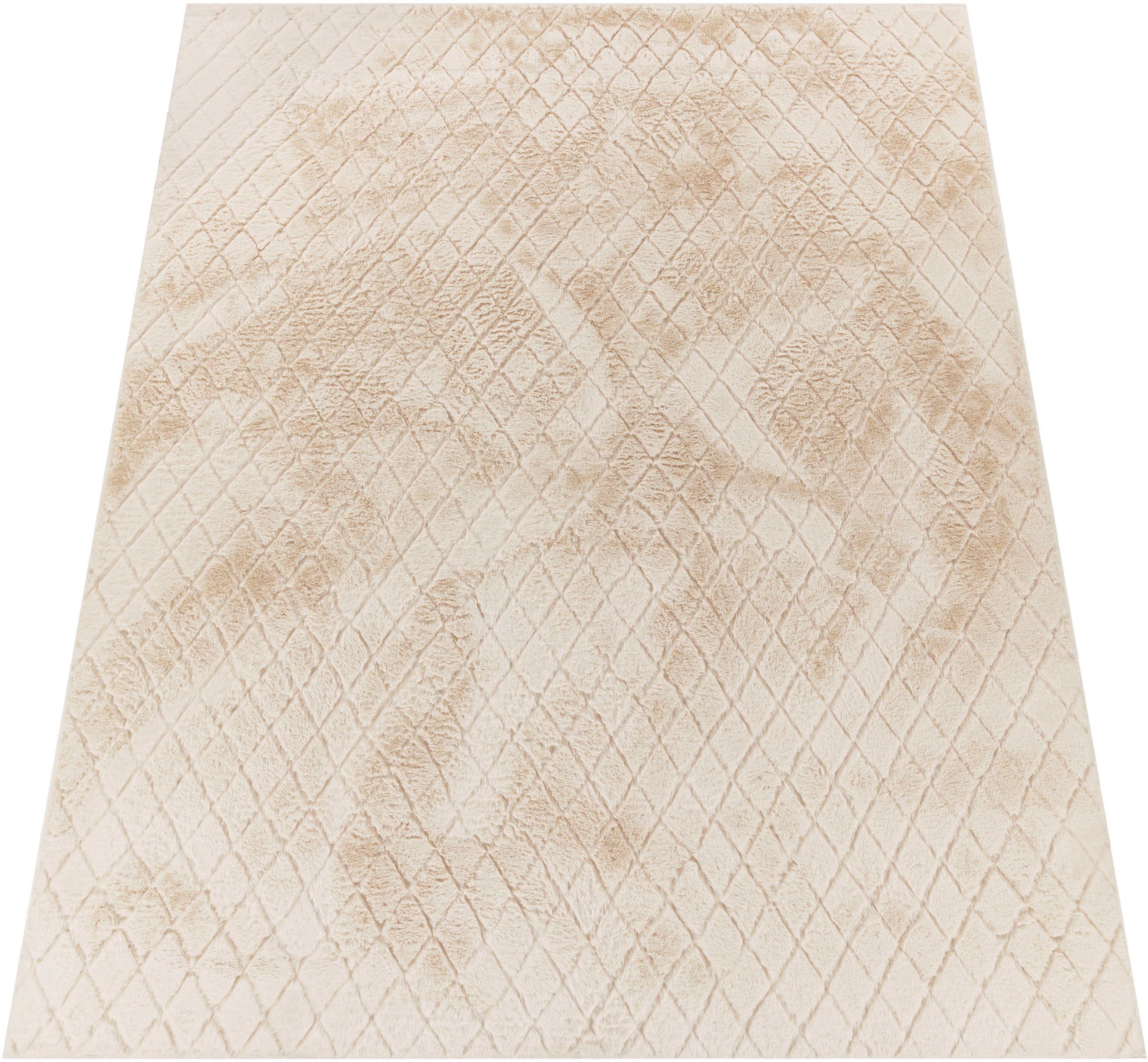 Paco Home Hochflor-Teppich Arnheim 742, rechteckig, Höhe: 26 mm, Uni Farben, Rauten Muster, besonders weich, Hoch-Tief Effekt