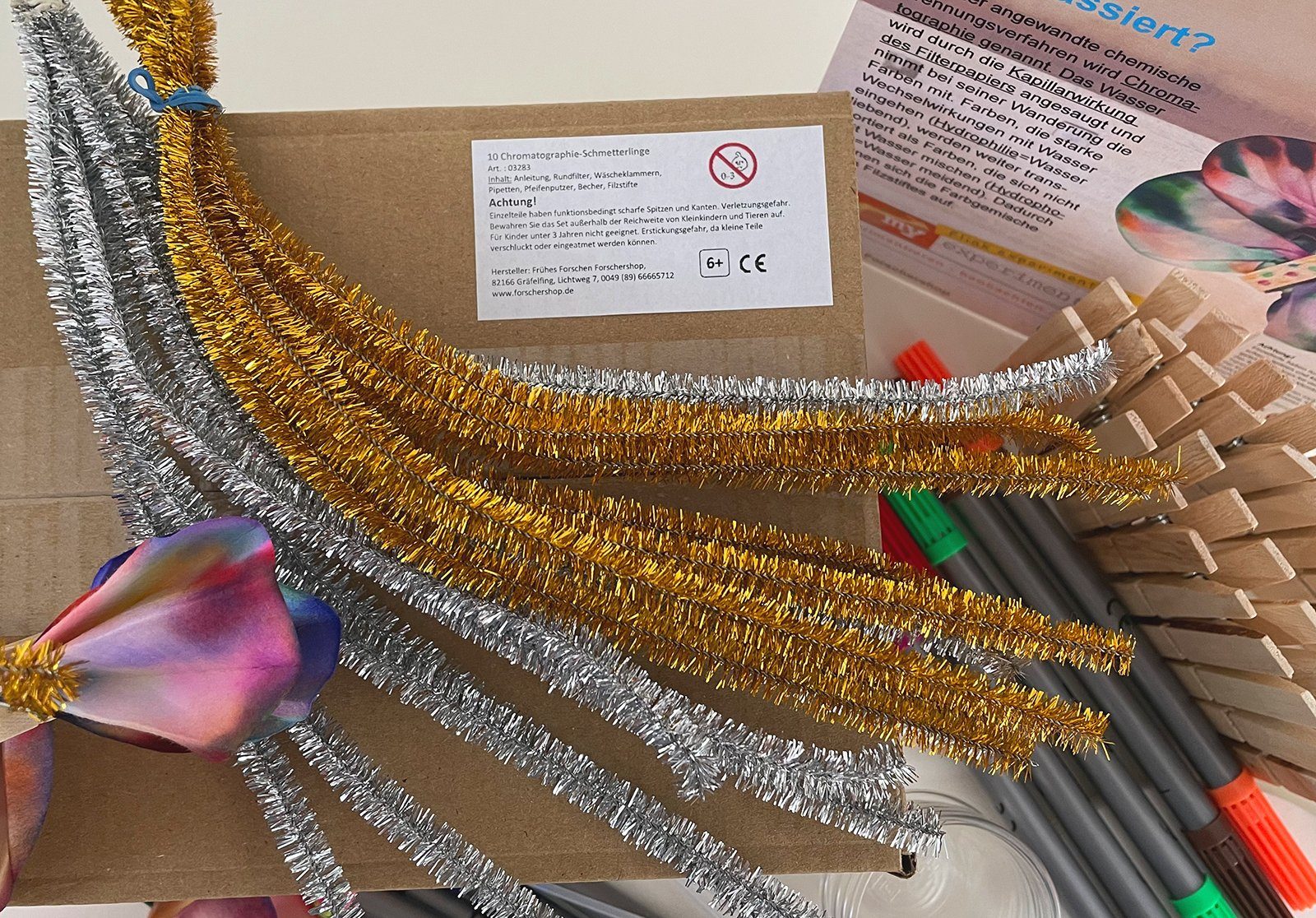 myExperimentSet Experimentierkasten "Farben-Entdecker", (Set für eine Forscher-Kindergeburtstags-Party, für 10 Kinder-tlg., Chromatographie-Schmetterling)