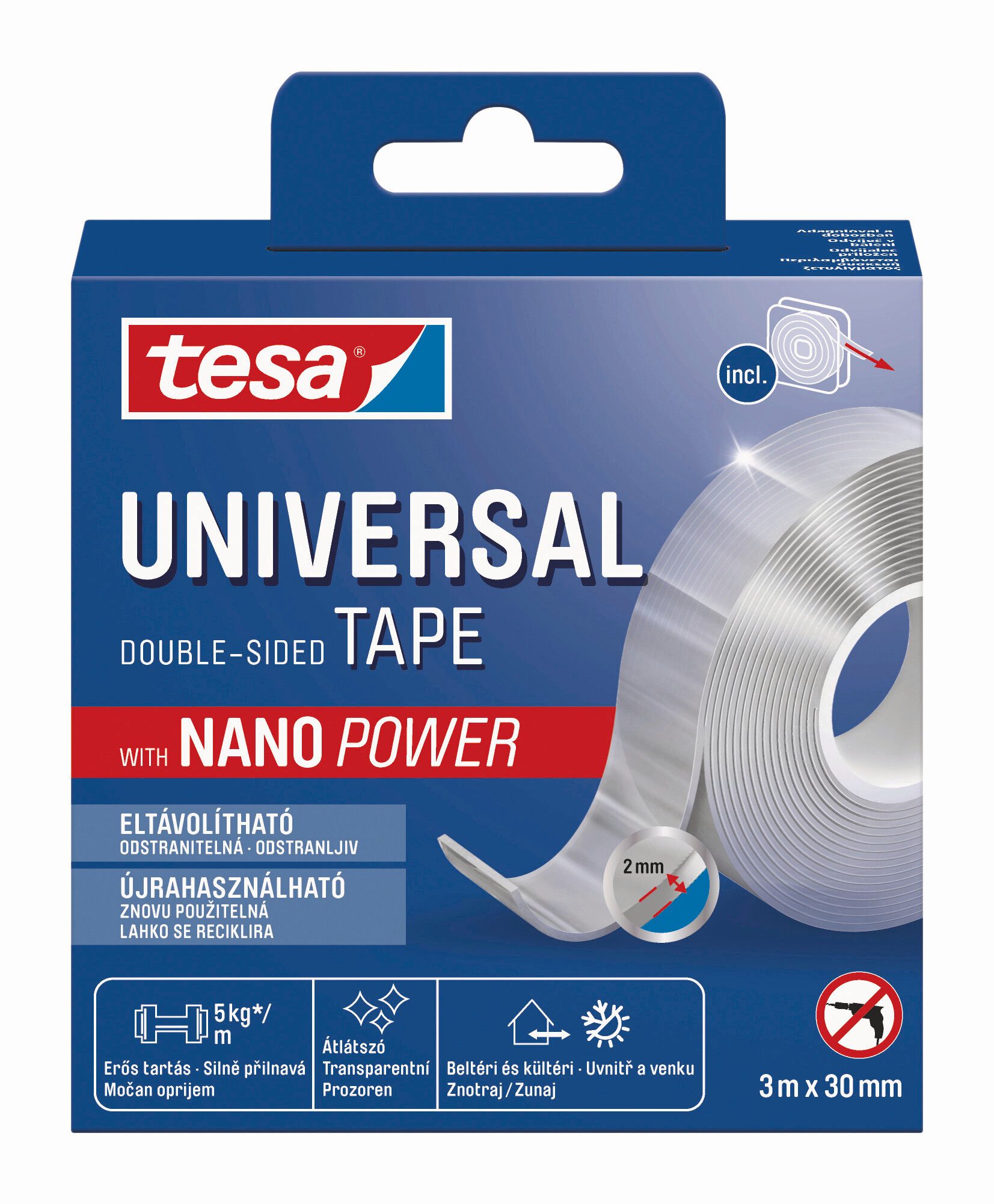 Doppelklebeband Universal Tape mit Nano Power, doppelseitig transparent, extra stark