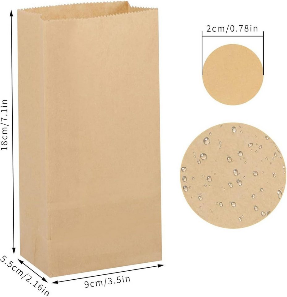 Thumbnail - FELIXLEO Geschenkfolie 60 Stück Papiertüten Klein mit Aufkleber, Geschenktüten Braun, (1St)