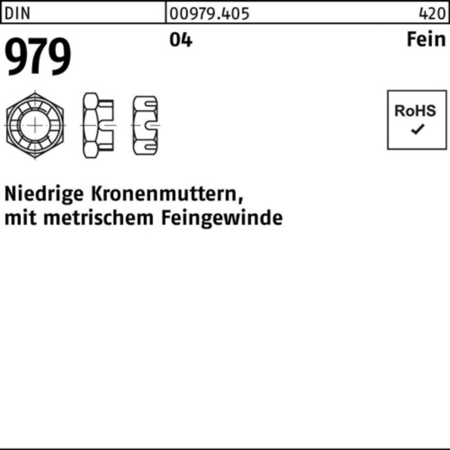 Reyher Kronenmutter 100er Pack Kronenmutter Automatenstahl 979 niedrig M52x3 Stück 1 DIN