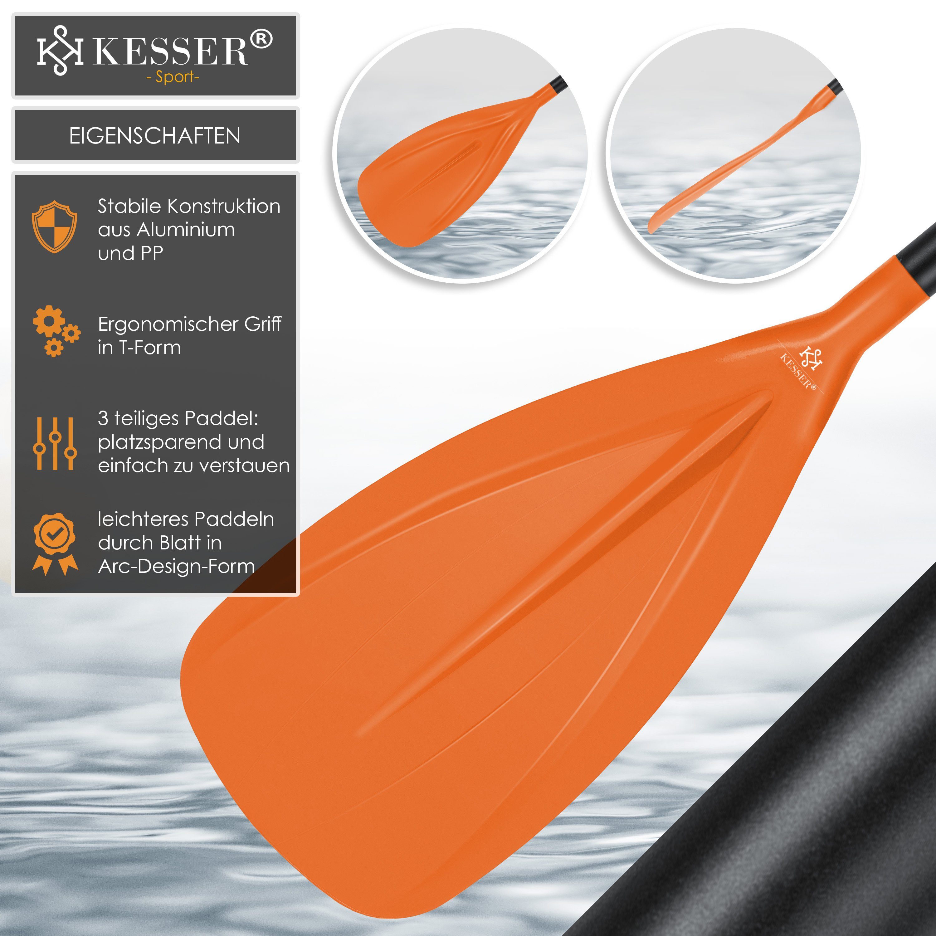 KESSER SUP-Paddel, Paddle 3-teilig für Stand-Up Board Kayak SUP Paddling orange