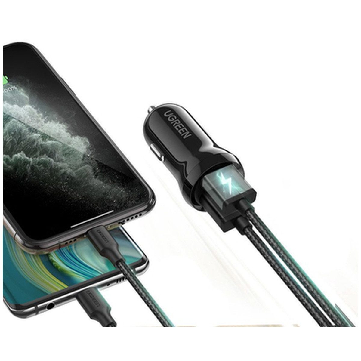 UGREEN Ugreen AutoLadegerät 2x USB 24W 4 8 A 2x 2 4 A schwarz 50875 Smartphone-Ladegerät