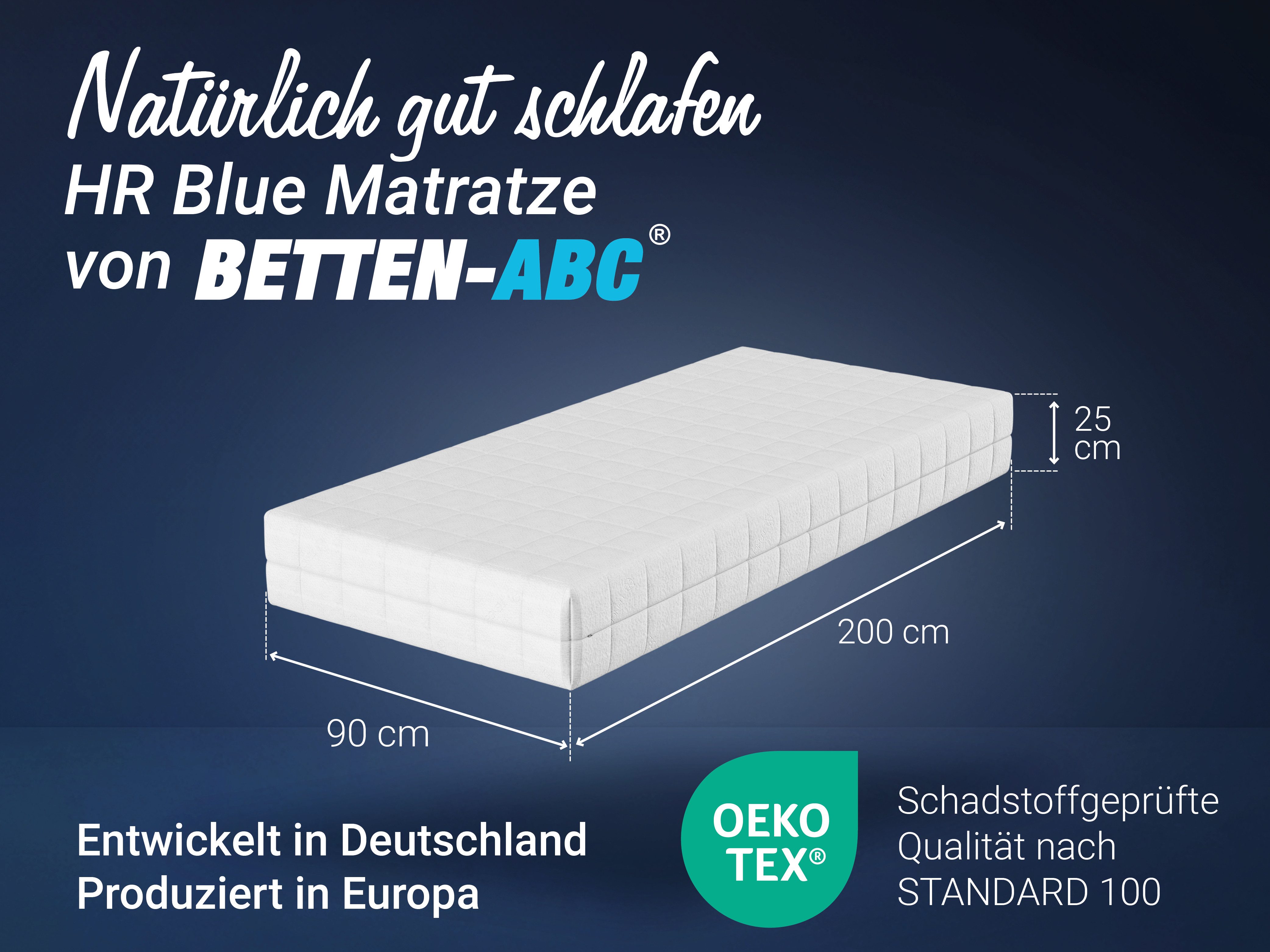Kaltschaummatratze Betten-ABC HR Blue 7 Zonen, HR-Schaum 90x200 cm, 140x200 cm, Betten-ABC, 25 cm hoch