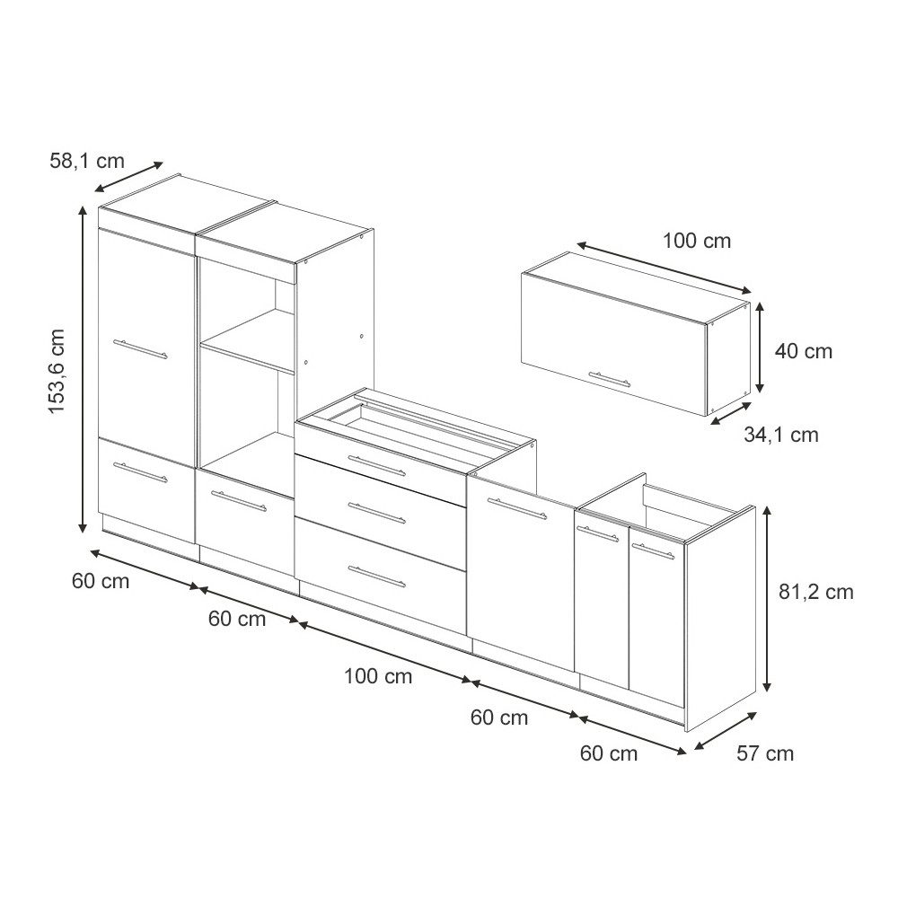 Vicco Küchenzeile Fame-Line, Weiß Landhaus/Goldkraft Eiche, 340 cm ohne Arbeitsplatte