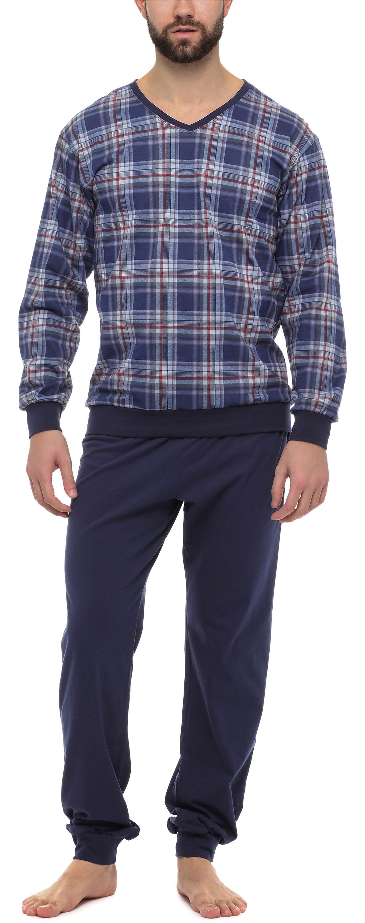 Schlafanzug Herren Schlafanzug Lang mit Bündchen Baumwolle Nightwear Set TI30-107