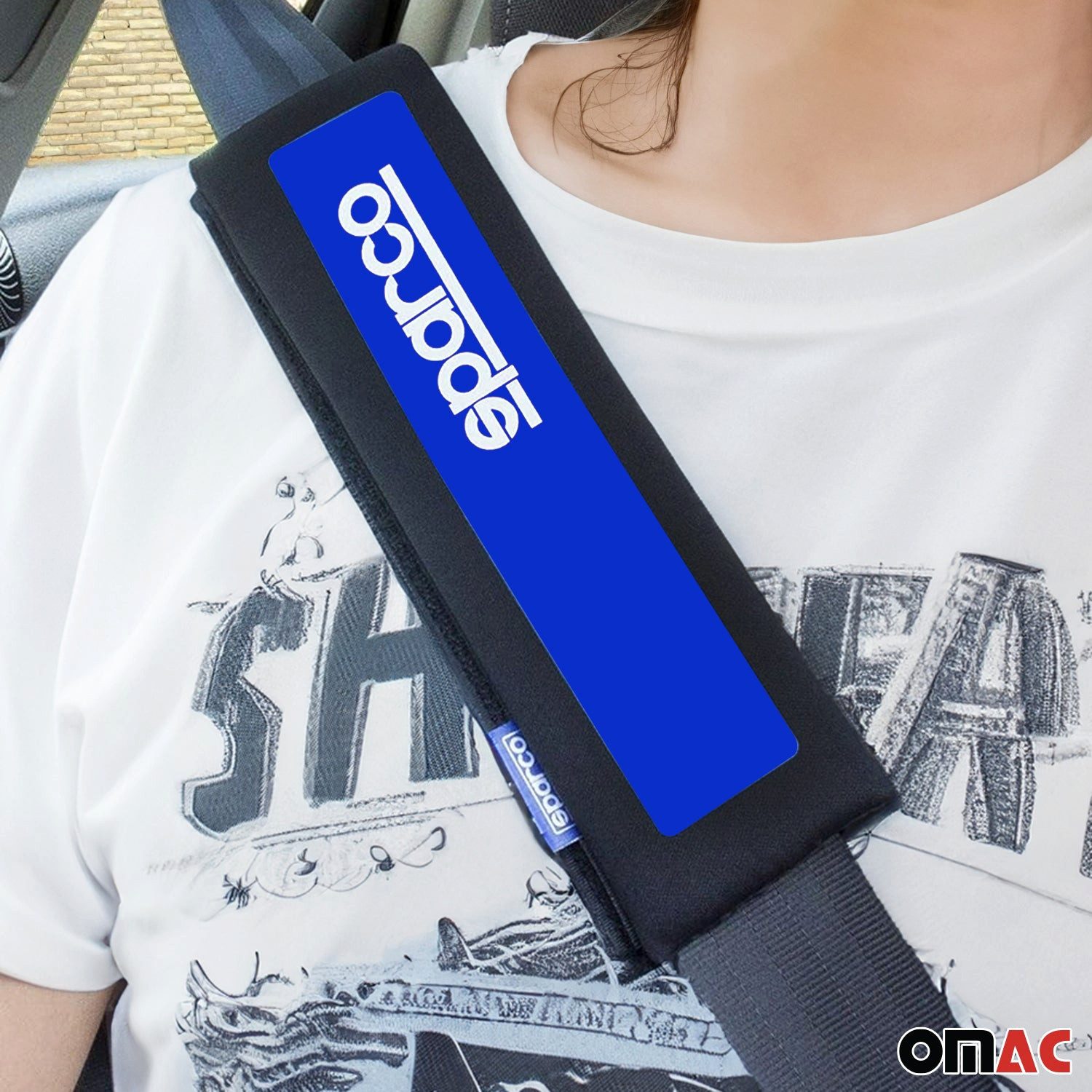 OMAC Steering Wheel Cover SPARCO Shoulder Pad Set Universal Steering Wheel Protector Black Blue, Odorless, Easily Adjustable, Flexible