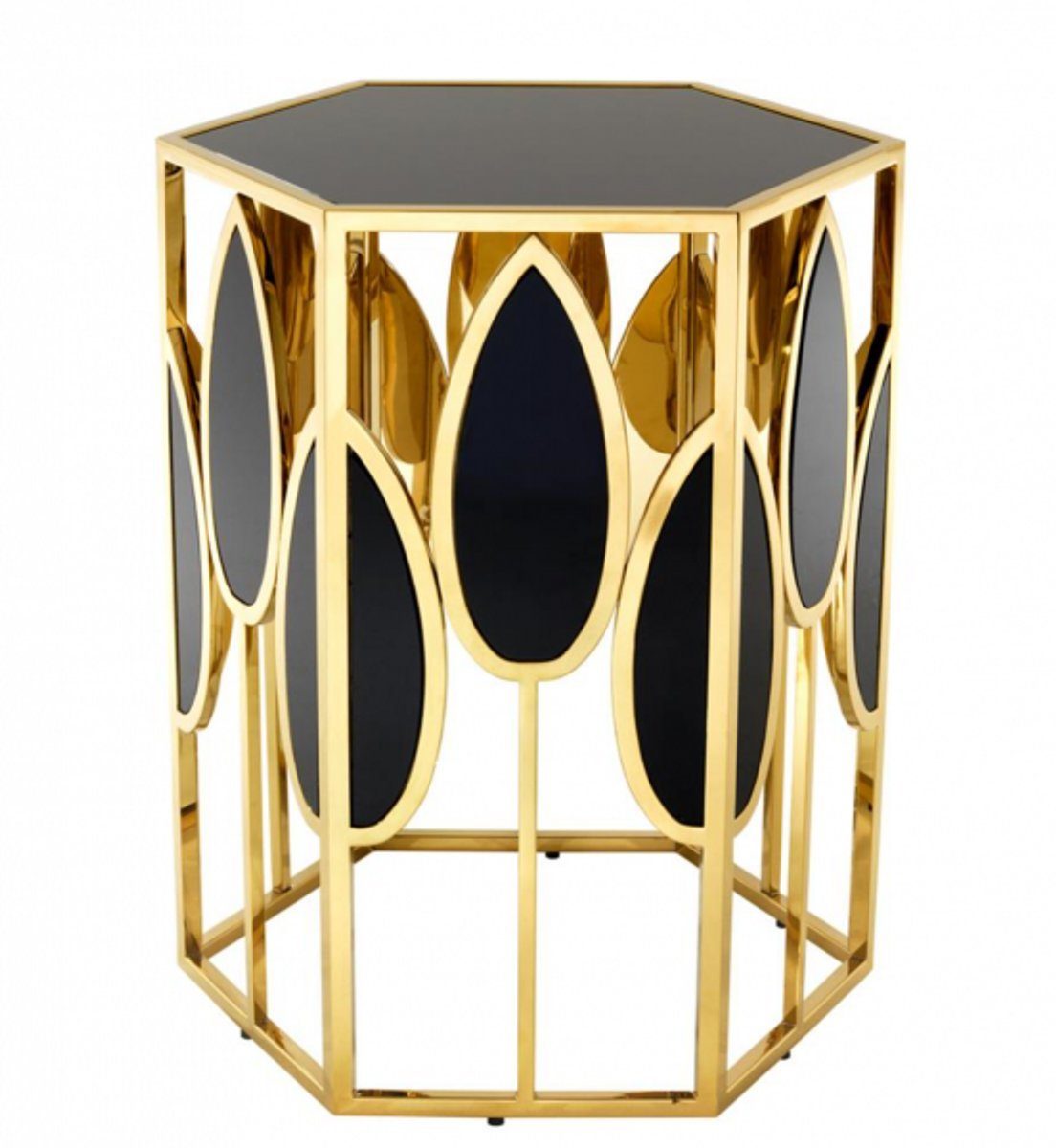 Casa Padrino Beistelltisch Luxus Art Deco Designer Beistelltisch Gold mit schwarzem Glas - Luxus Beistelltisch