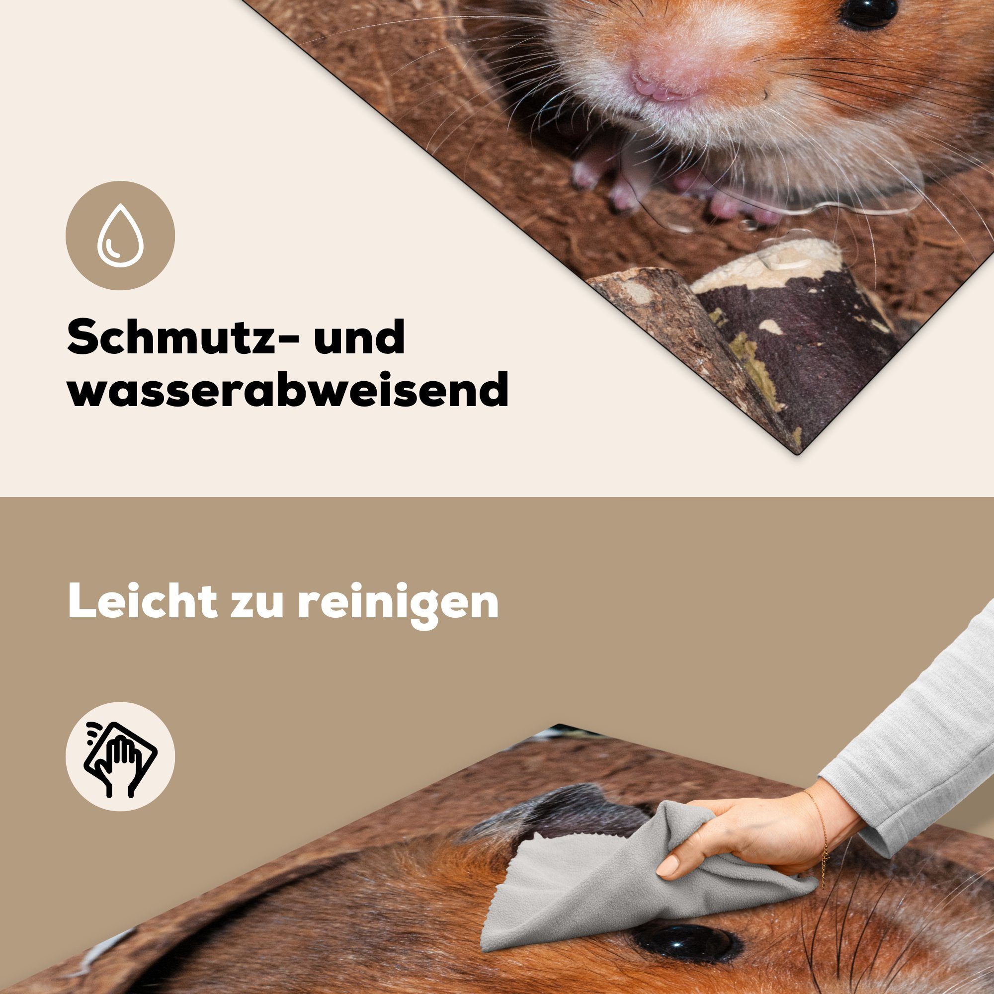 Arbeitsplatte Ceranfeldabdeckung, Zuschauen, Herdblende-/Abdeckplatte Vinyl, kommt tlg), 78x78 Hamster MuchoWow küche cm, zum für (1