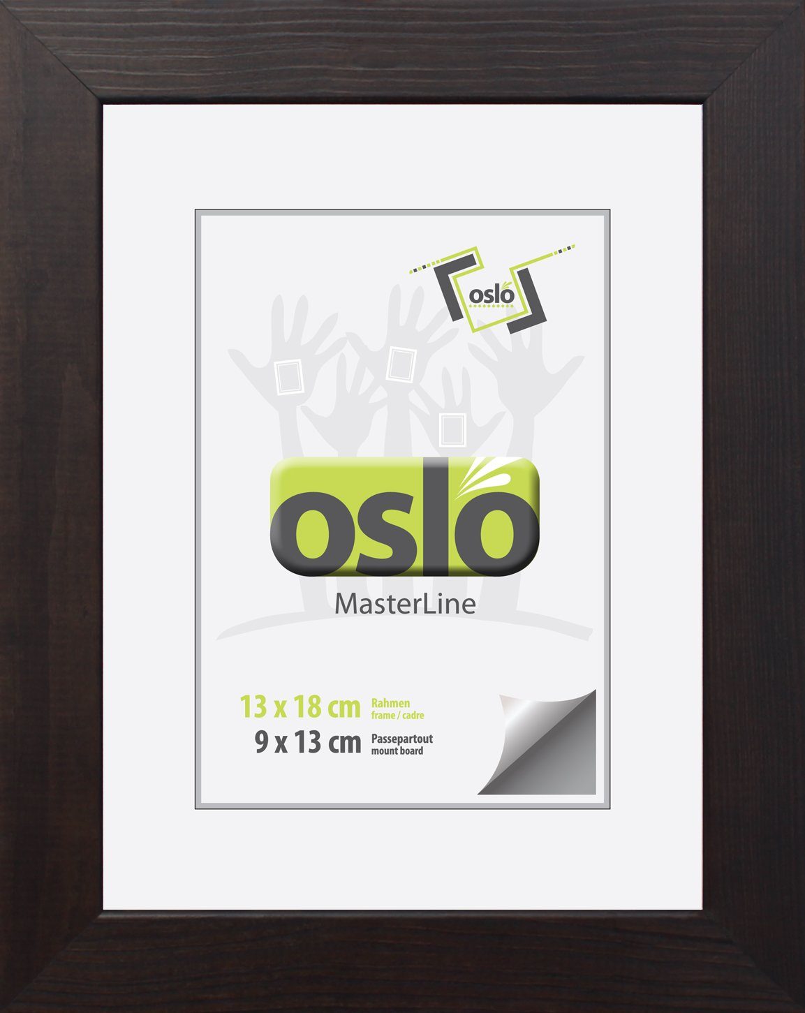 Oslo MasterLine Einzelrahmen Bilderrahmen 13 x 18 cm Holz massiv mit Glasscheibe und Aufsteller, Echtholzrahmen dunkelbraun / schoko FSC-zertifiziert