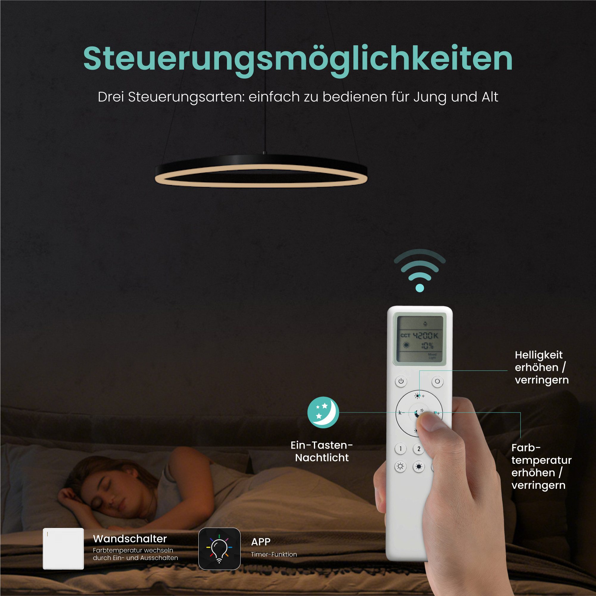 Mai & Mai LED Pendelleuchte Hängelampe Dynamisches Wellendesign Verstellbares Kabel Luvina06