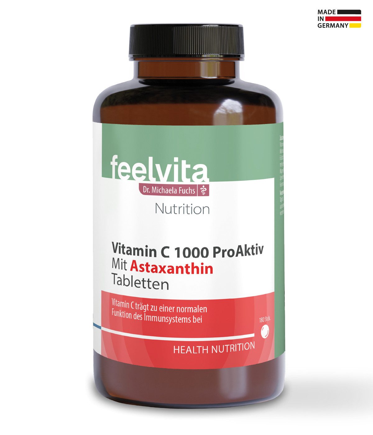 Genius Feelvita Nutrition Vitamin C 1000 ProAktiv mit Astaxanthin Kapseln, 1 er Set à 180 St., Hergestellt in Deutschland