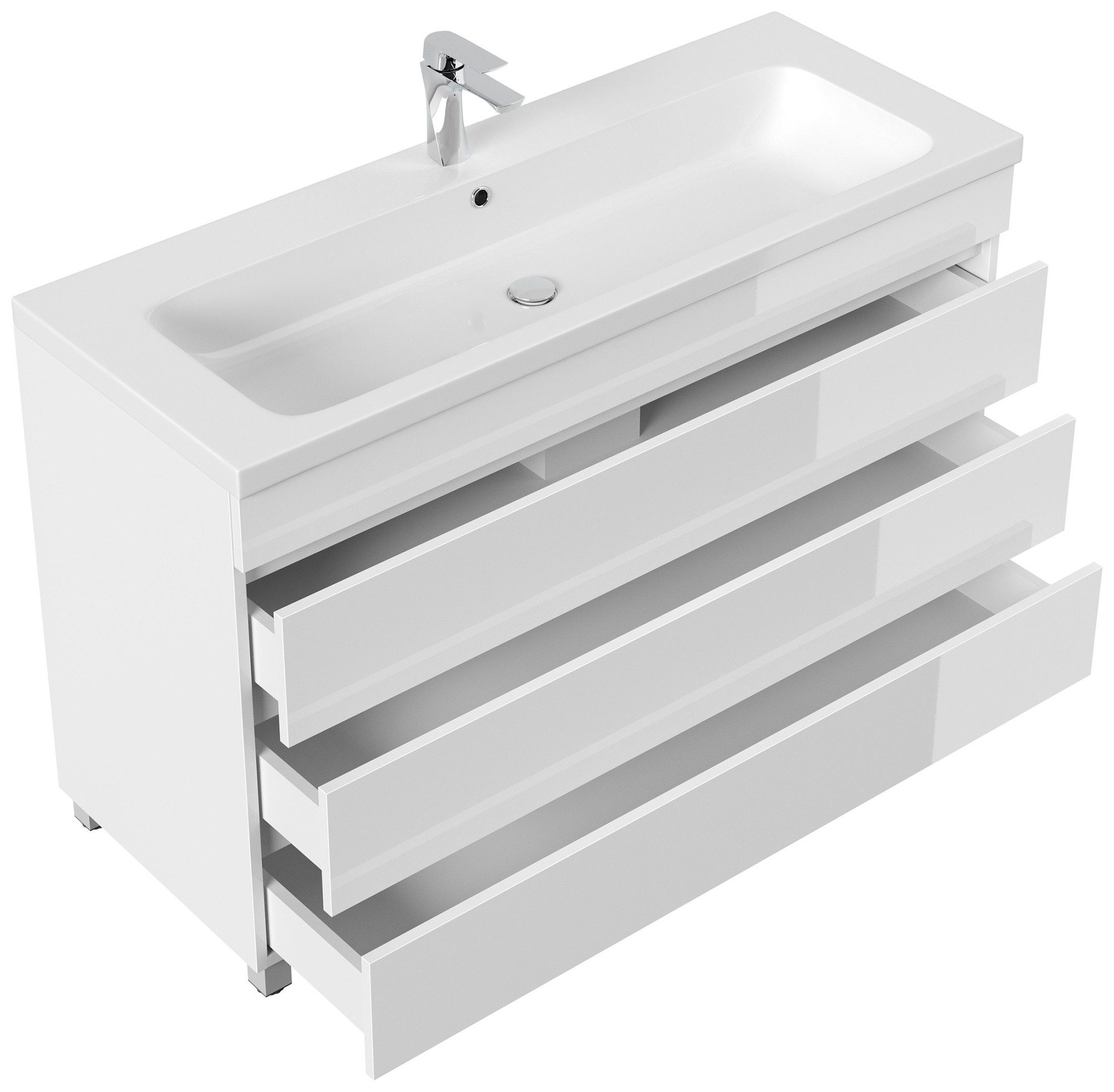Magnolia Home Waschtisch Stand Badmöbel Via 120 SoftClose weiss hochglanz mit 3 grifflosen Schu