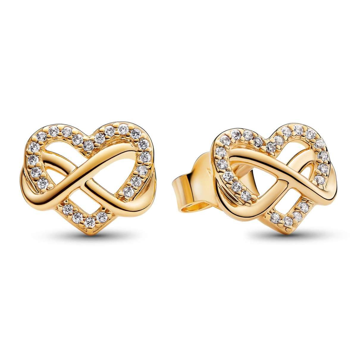 Pandora Paar Ohrstecker 262667C01, für Damen Funkelndes Unendlichkeits-Herz Goldfarben