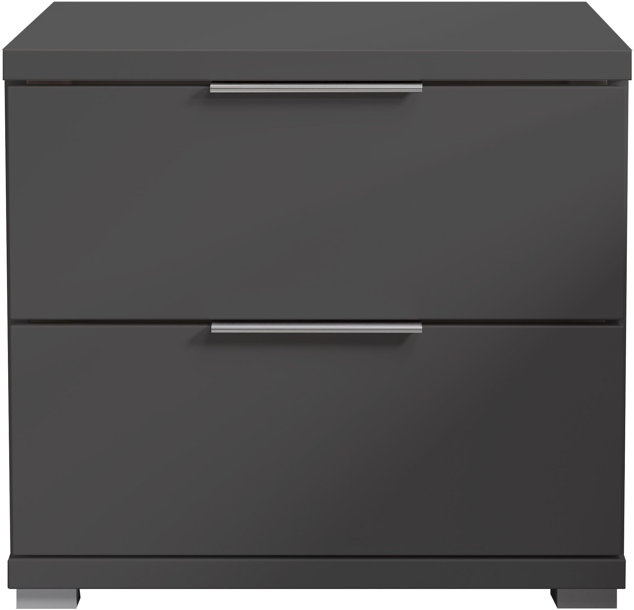 Schlafkontor Nachtkommode Smilla Nachttisch, Nachtkonsole mit Schubkästen, Korpus melaminbeschichtet, silberfarbige oder schwarze Griffe