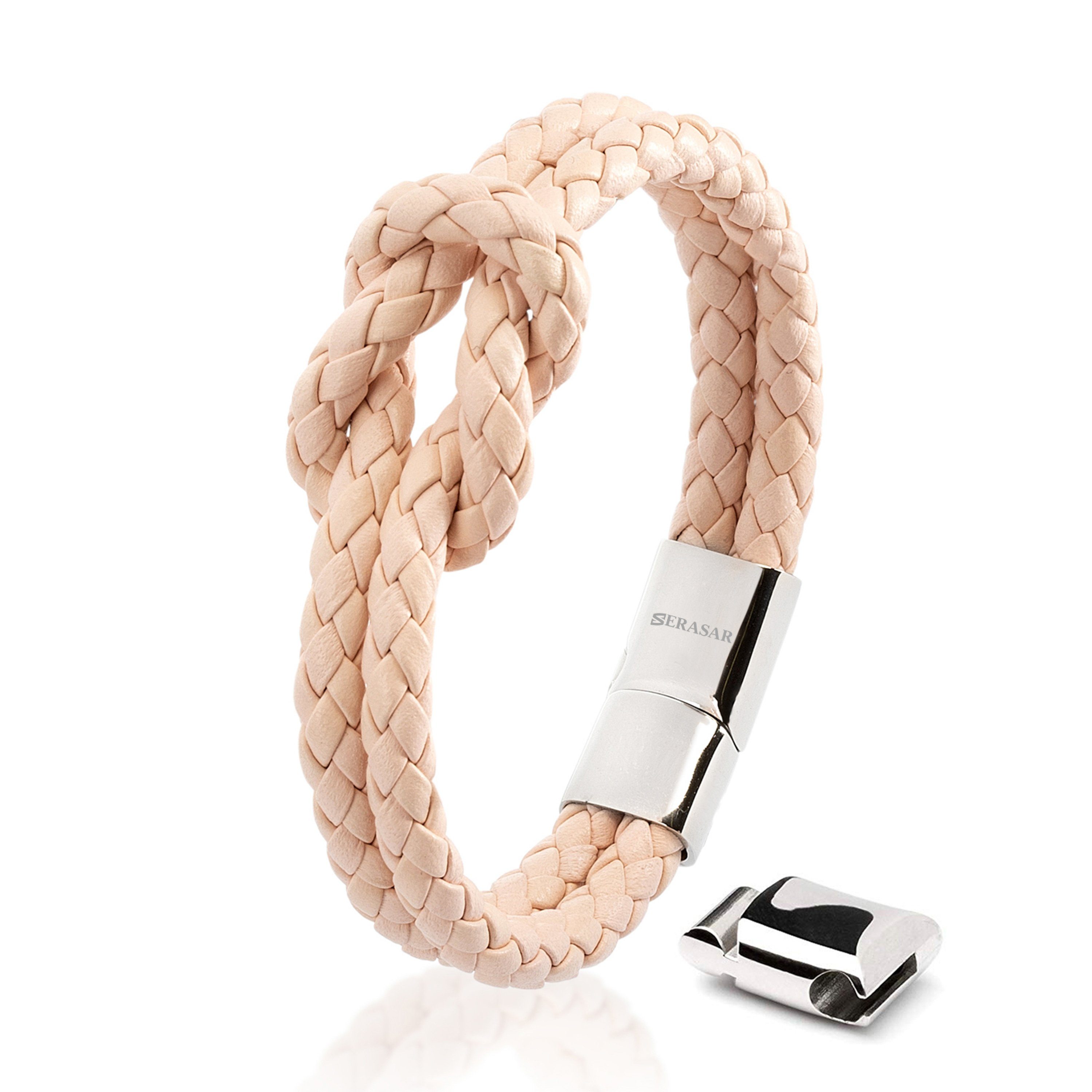 SERASAR Lederarmband Leder Damenarmband "Knot" (Klassisch, elegant, casual, 1-tlg), Kreuzknoten, durch zusätzliches Glied verlängerbar