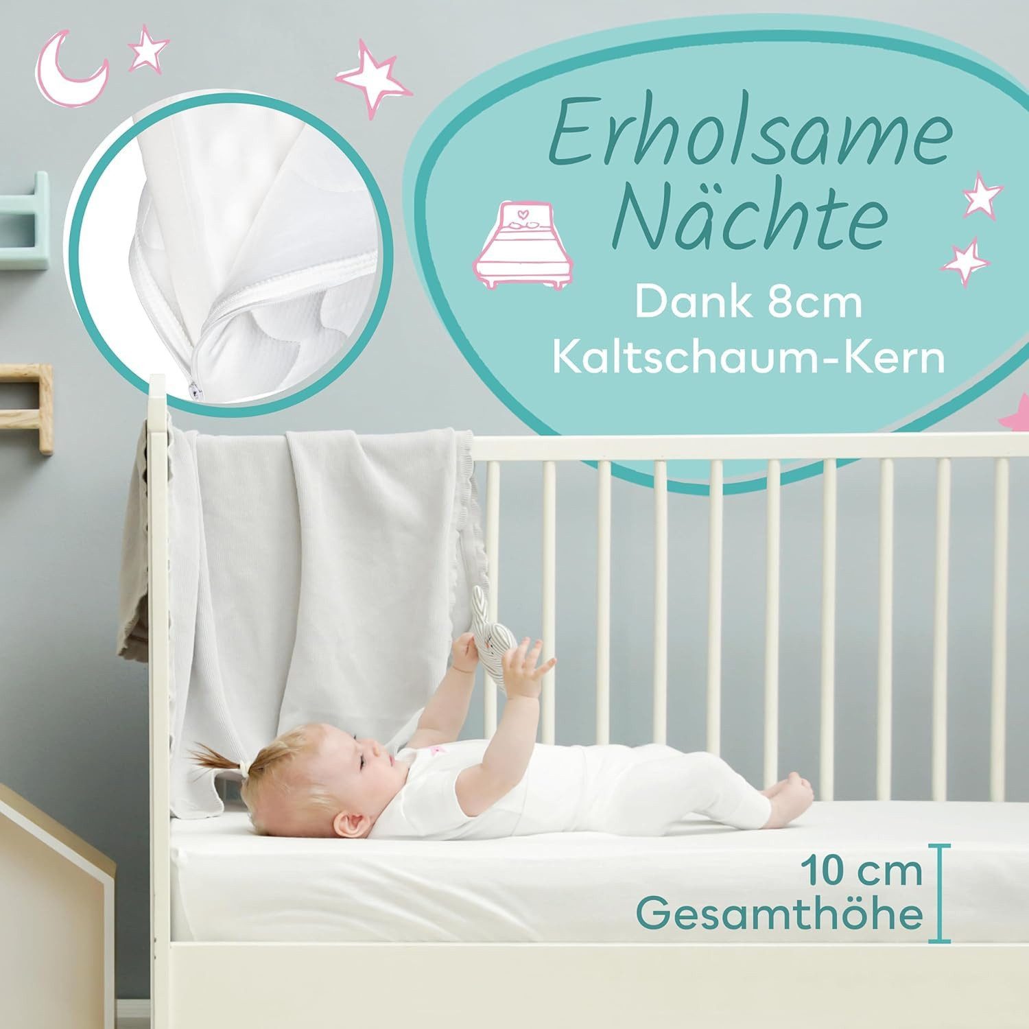 Komfortschaummatratze Babymatratze H2 mit Trittkante, Sun Garden, 10 cm hoch, (Bezug waschbar), 60x120 cm, 70x140 cm H2