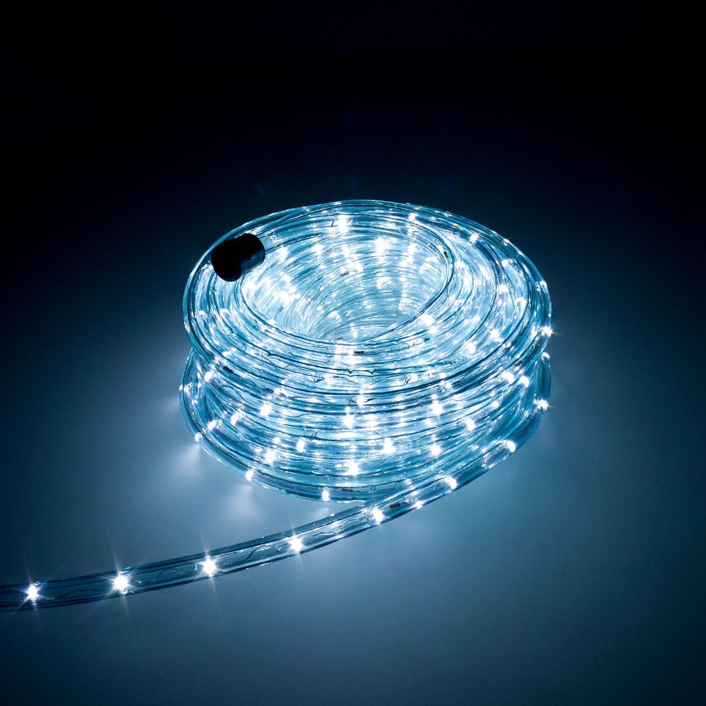 Trade-Shop LED-Lichterschlauch Komplett Set mit Zubehör Lichterkette beleuchtet F3 LED, Kaltweiß 5m, Длина des Stromkabels: ca. 40cm / Set mit Endkappe und Montageclips